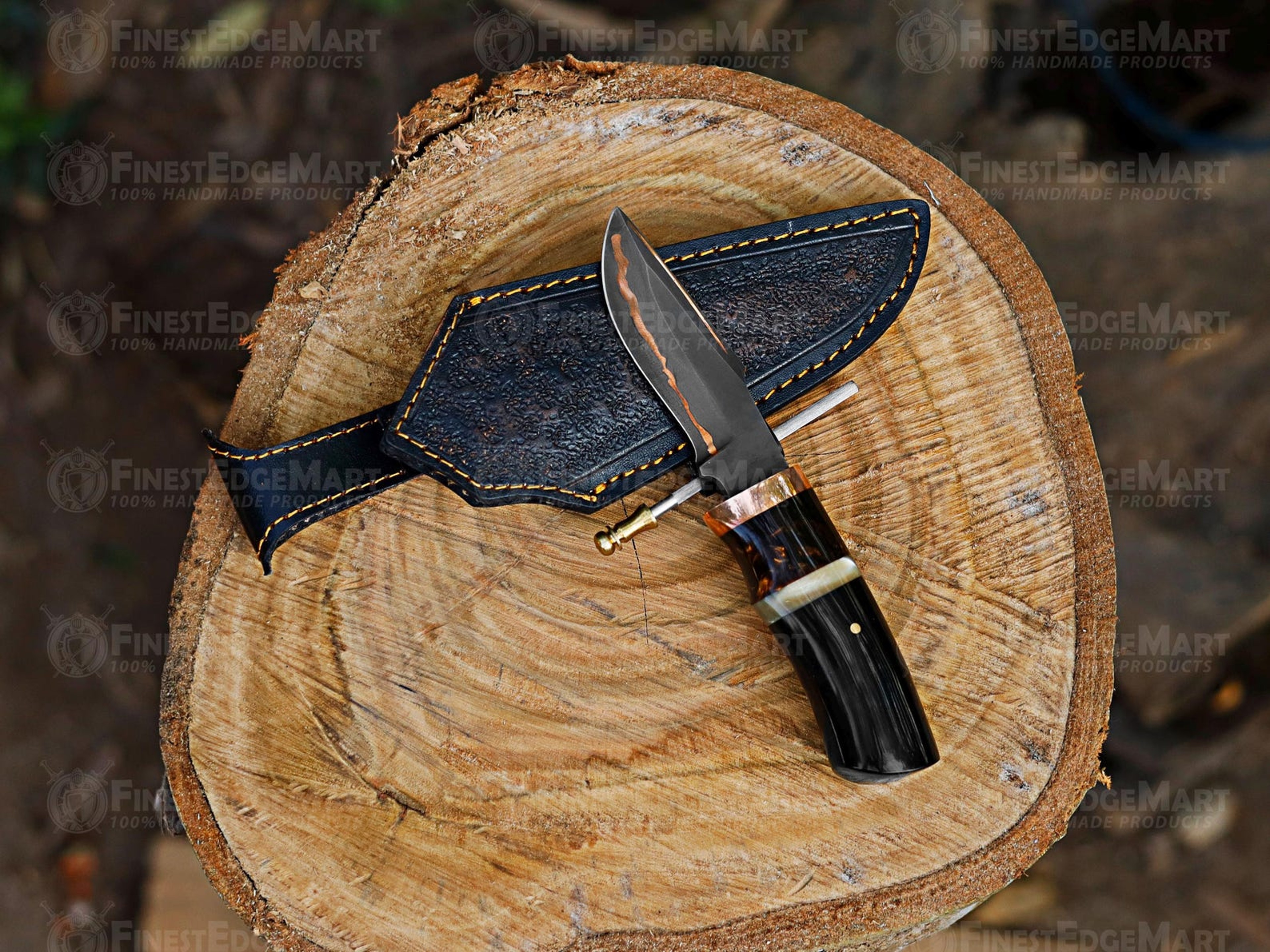 Handcrafted Copper Damascus Pocket Knife With Turquoise Resin Handle  Unique Handmade Gift For Outd