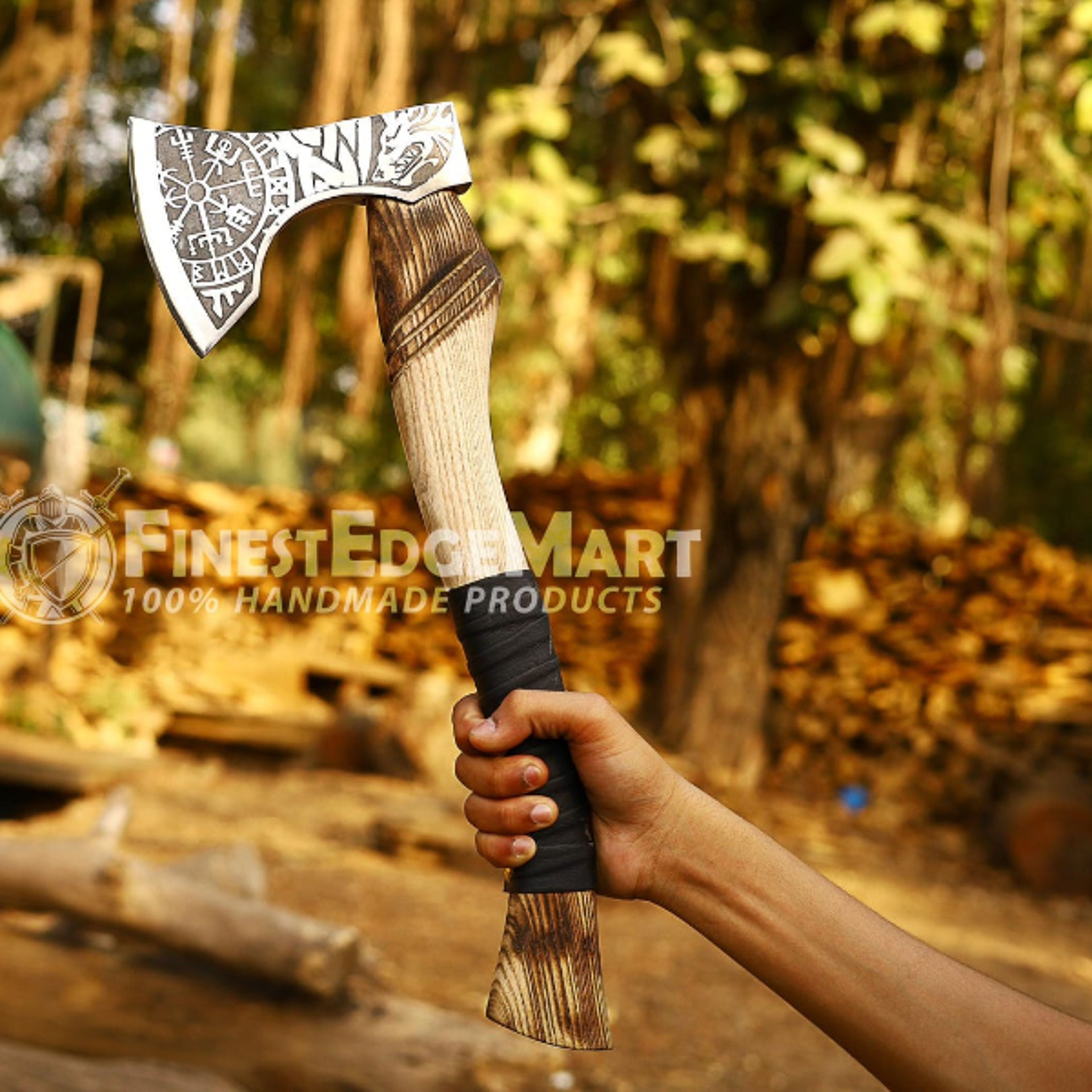 Custom Engraved Carbon Steel Camping Axe With Ash Wood Handle  Perfect For Outdoor Adventures 0