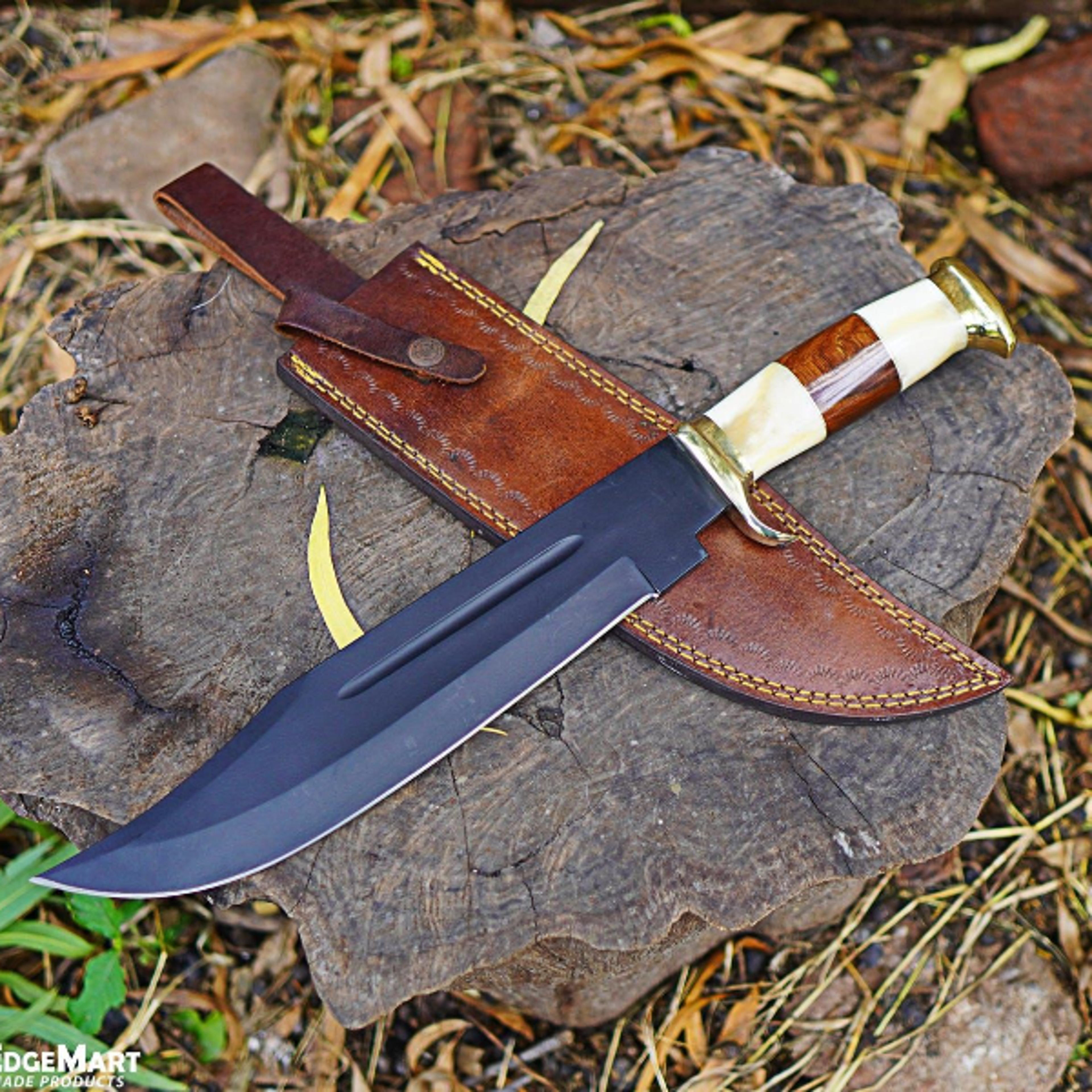 Handmade Bowie Knife With PowderCoated Stainless Steel Blade And Camel Bone Handle  Perfect For Out