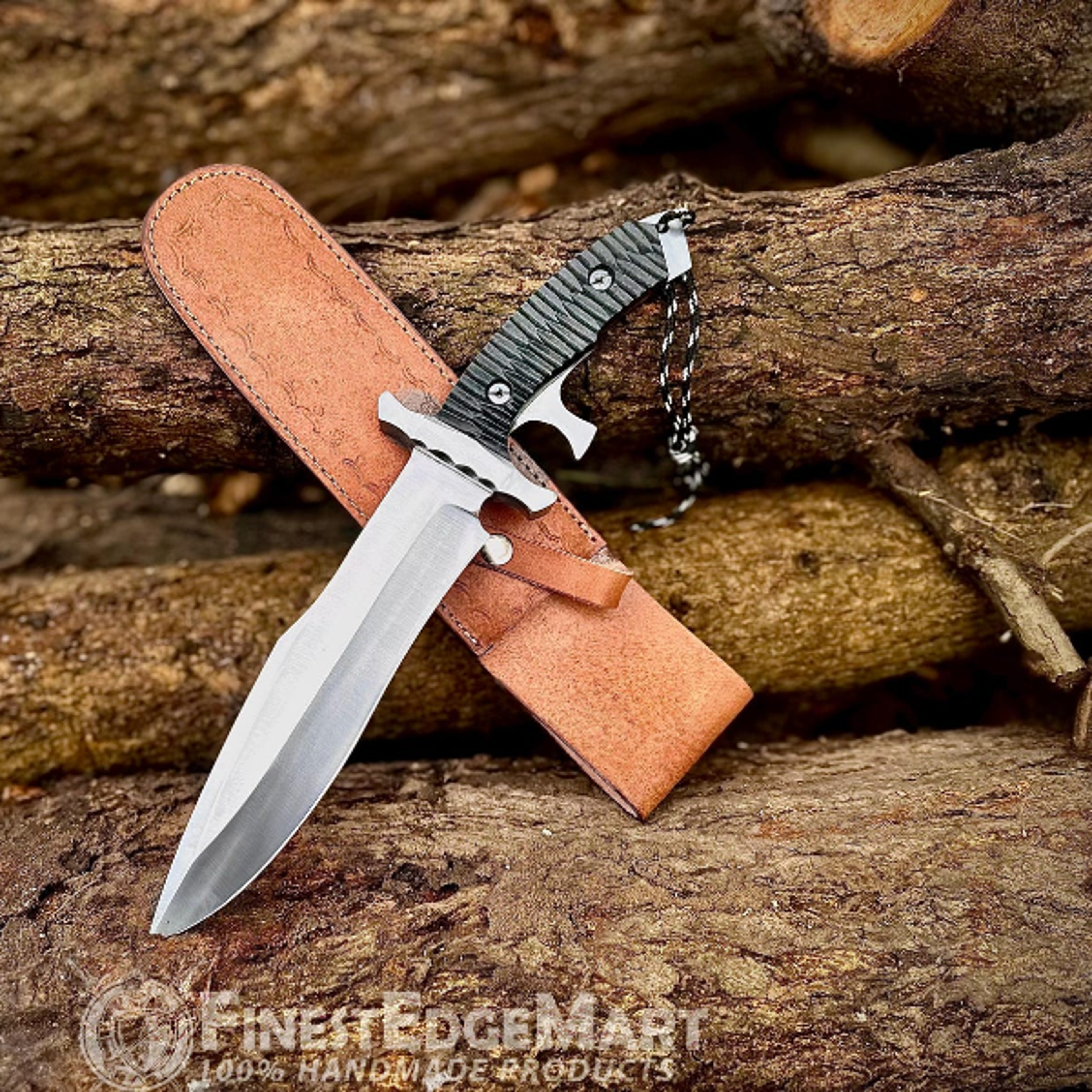 Premium Handmade Damascus Steel Bowie Knife With Leather Sheath  Perfect For Hunting Camping And Co