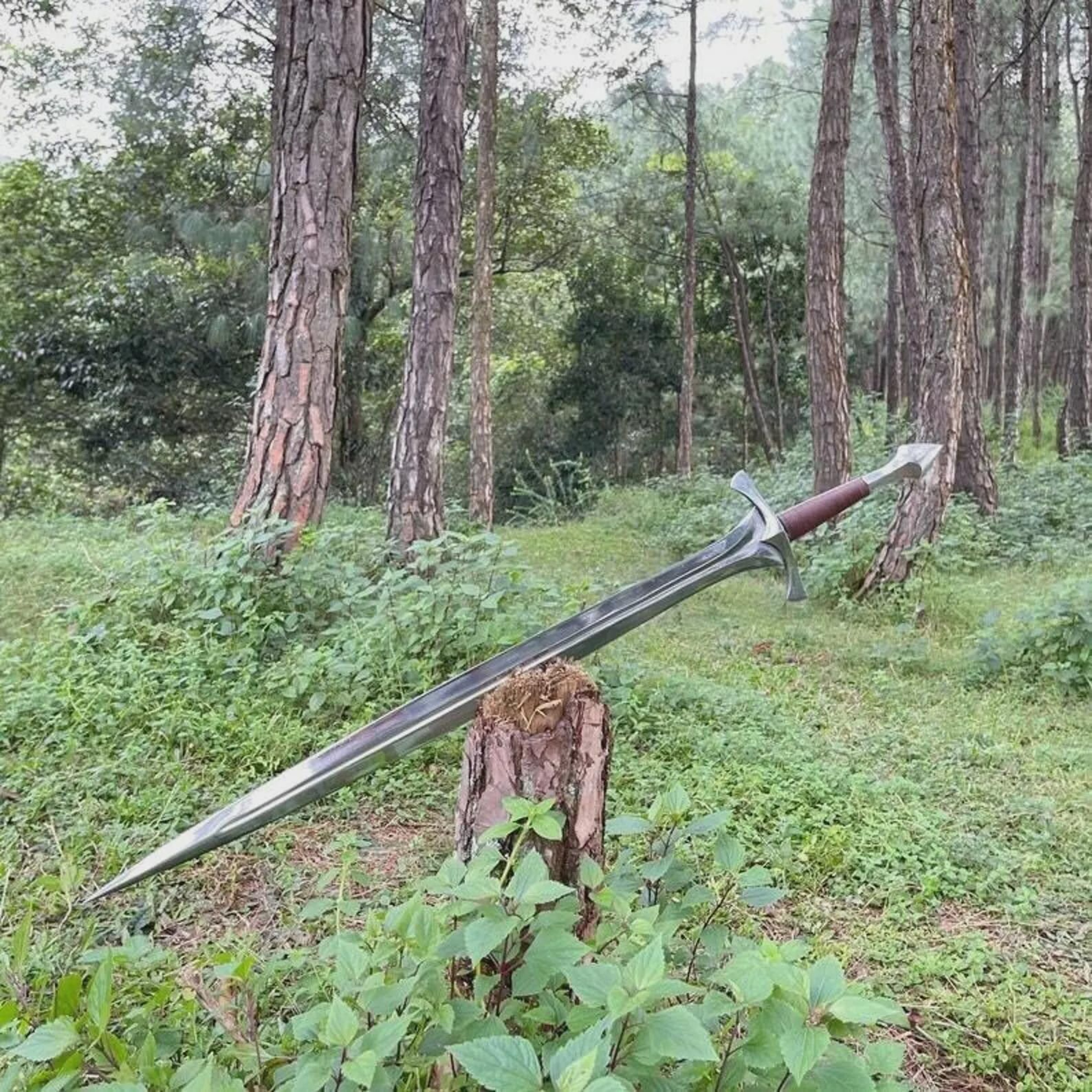 Authentic Hand Forged Carbon Steel Viking Sword With Leather Sheath  29Inch Engraved FullTang Blade