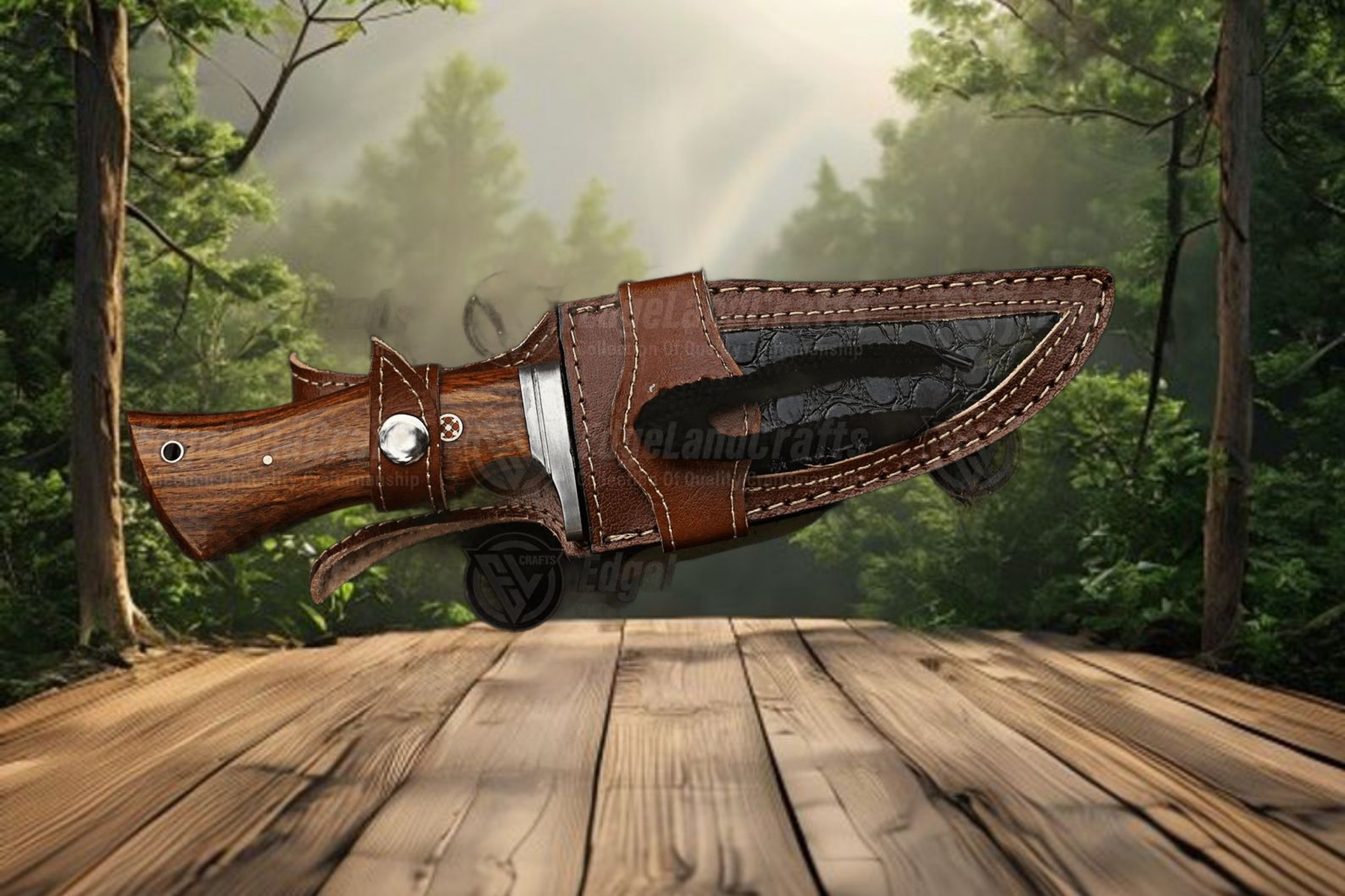 Handcrafted Fixed Blade Hunting Knife With Damascus Steel Blade And Rosewood Handle  Perfect Outdoo
