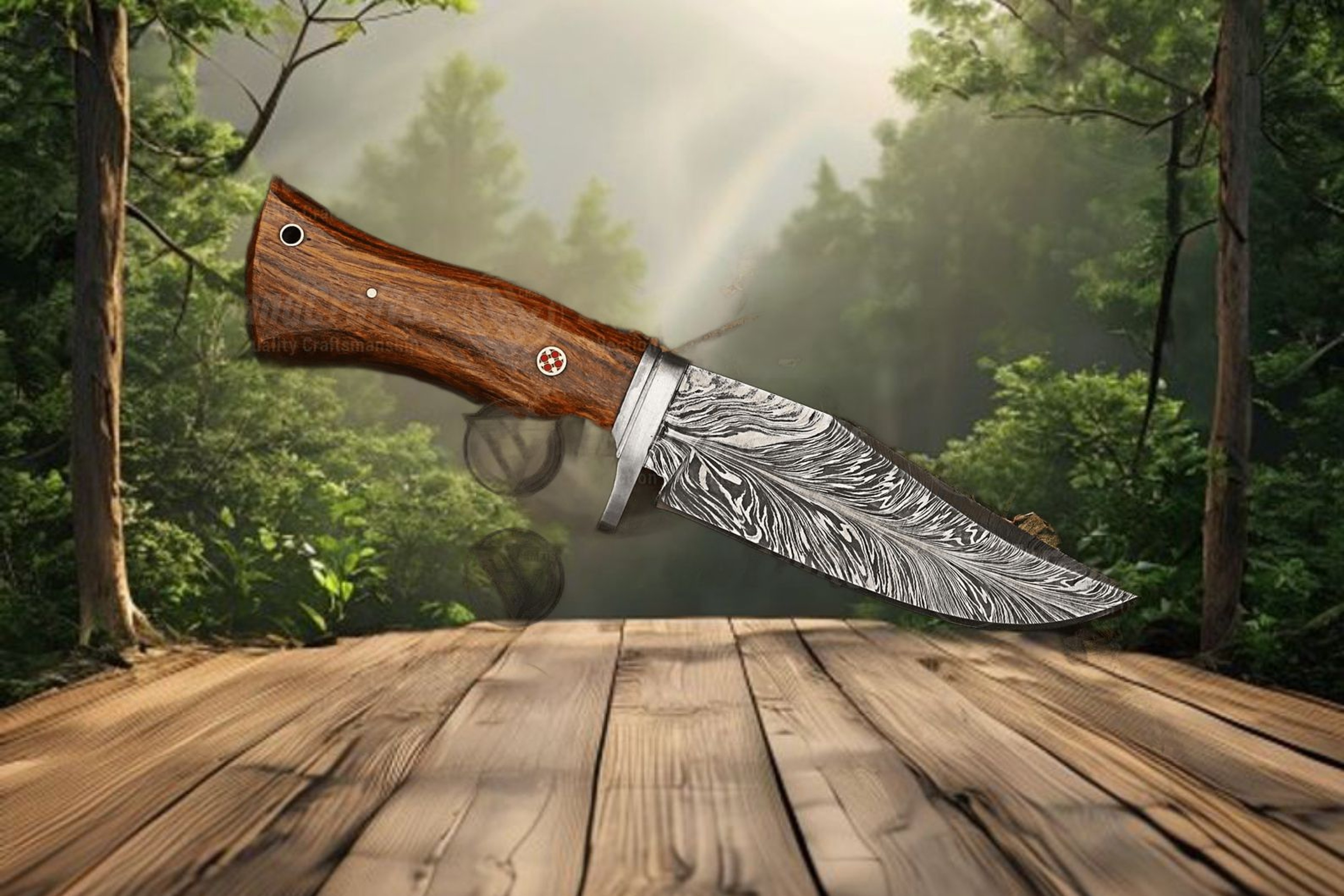 Handcrafted Fixed Blade Hunting Knife With Damascus Steel Blade And Rosewood Handle  Perfect Outdoo