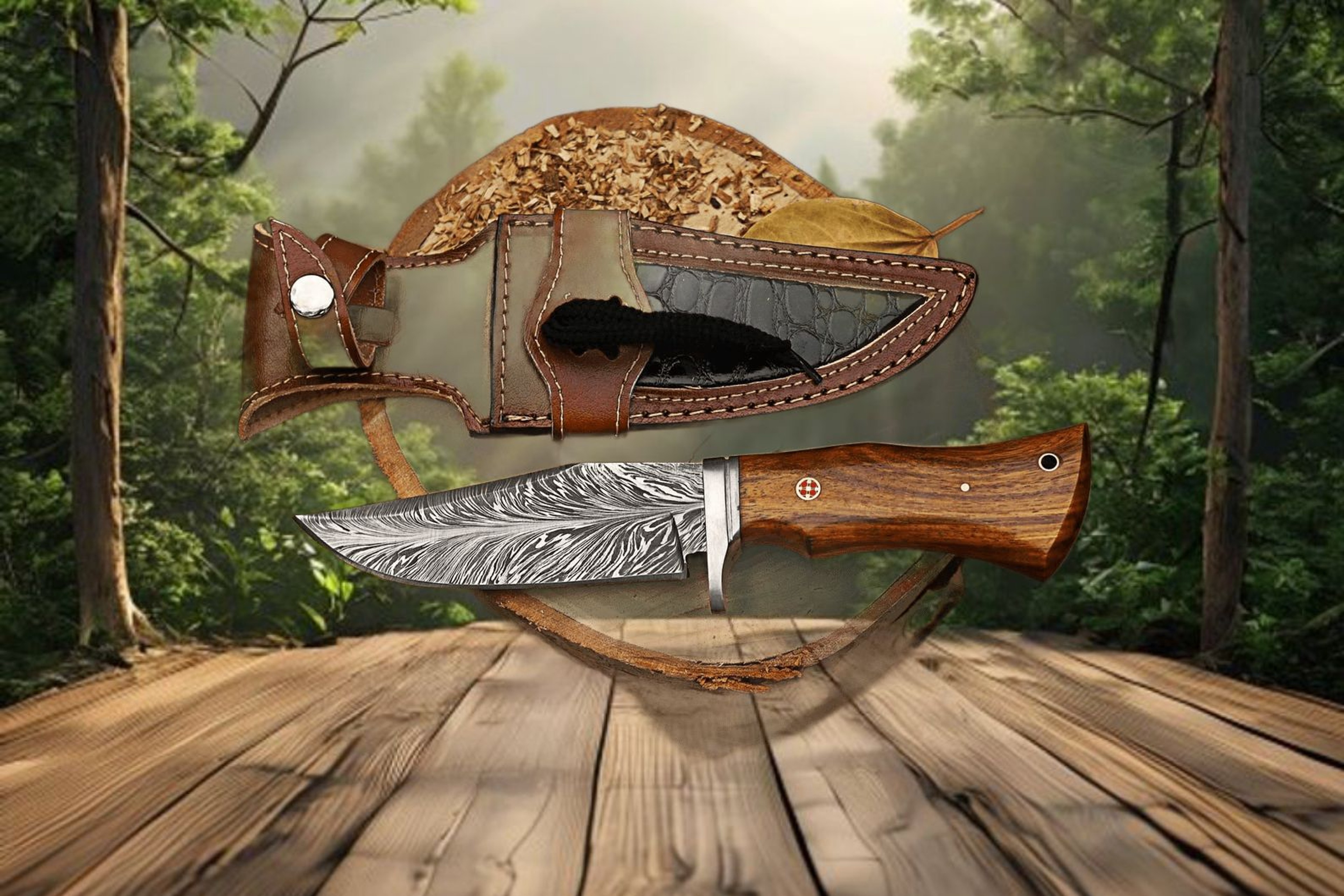 Handcrafted Fixed Blade Hunting Knife With Damascus Steel Blade And Rosewood Handle  Perfect Outdoo