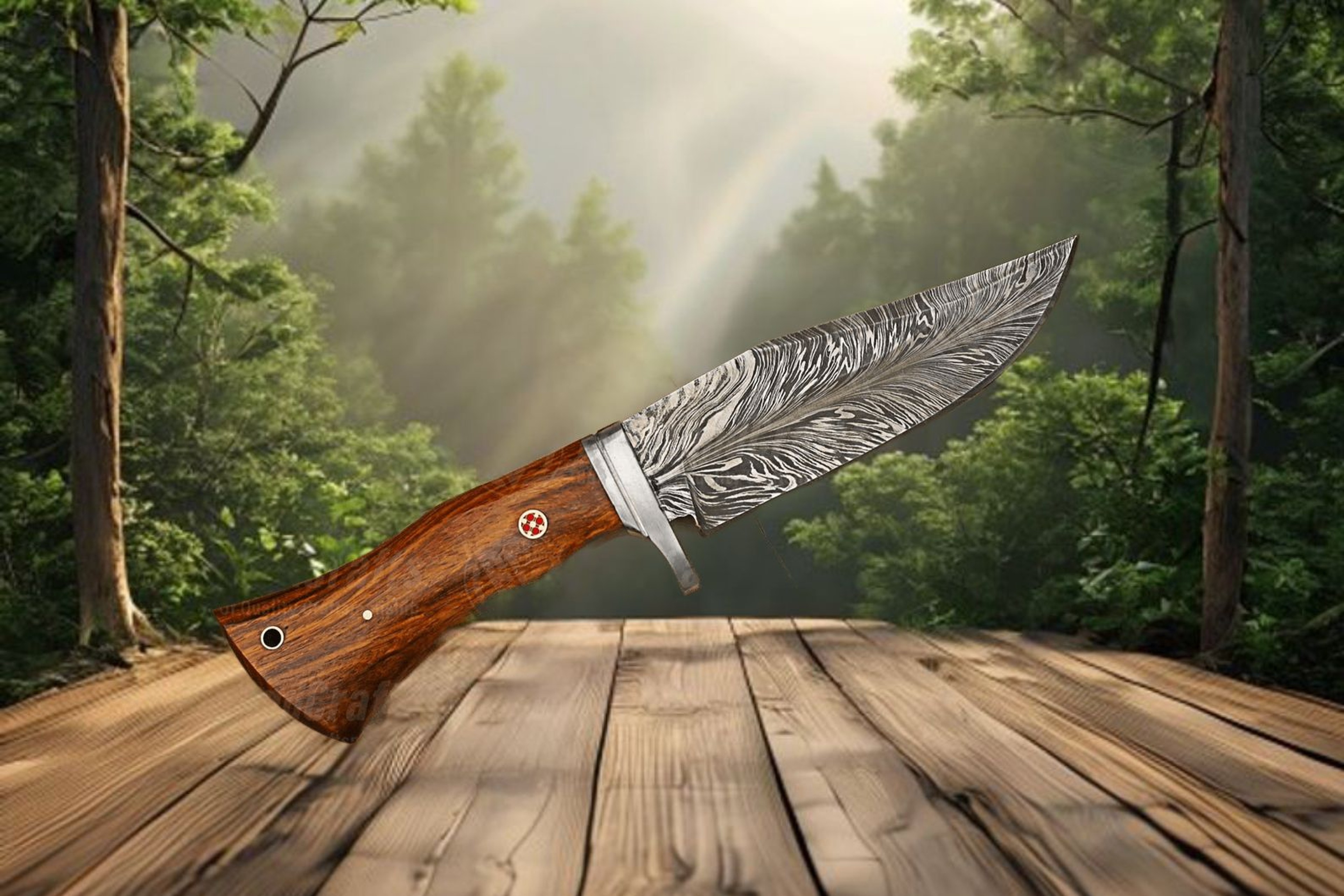 Handcrafted Fixed Blade Hunting Knife With Damascus Steel Blade And Rosewood Handle  Perfect Outdoo