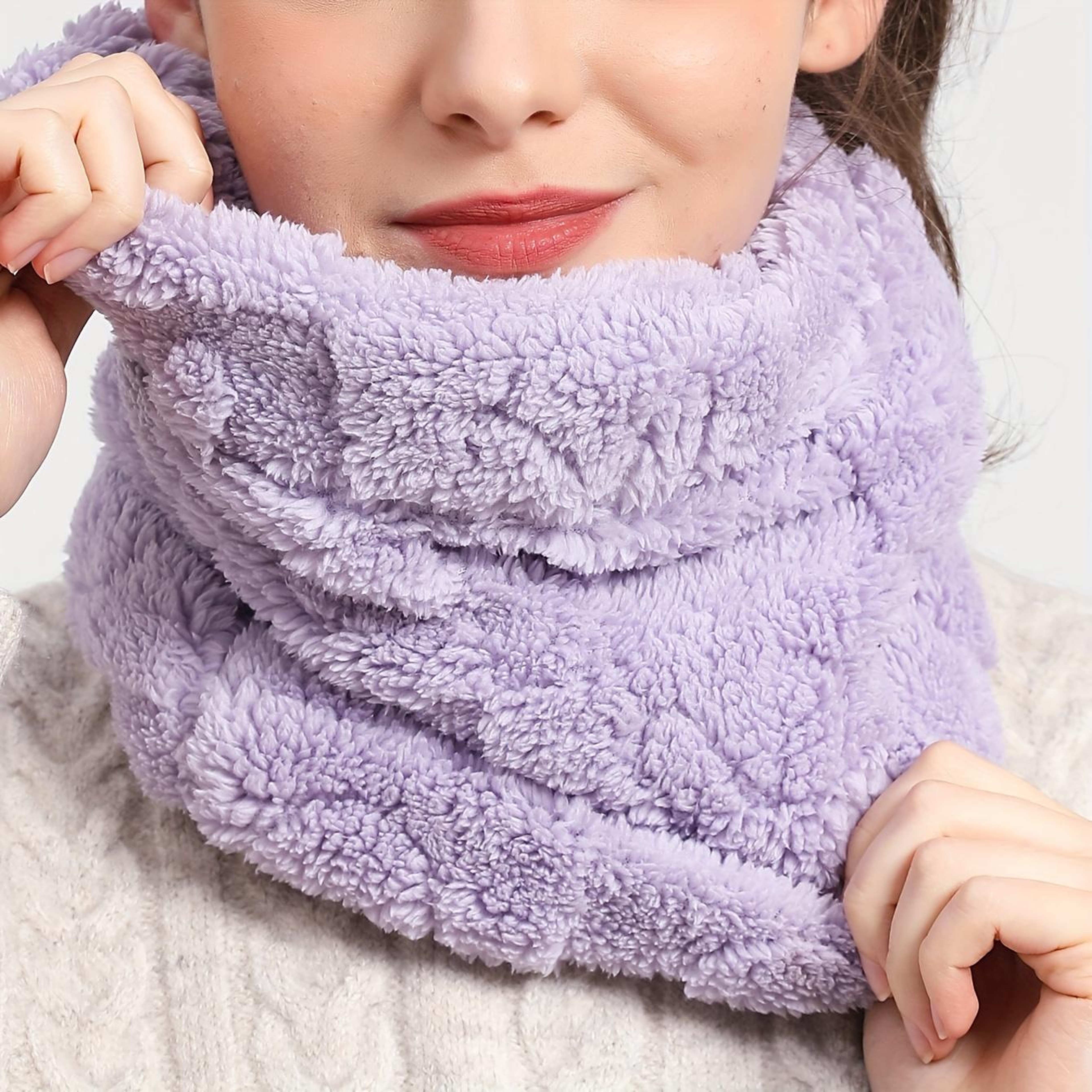 Solid Color Faux Fur Plush Infinity Scarf Soft Neck Warmer Ski Mask For Women Coldproof Neck Warmer 2