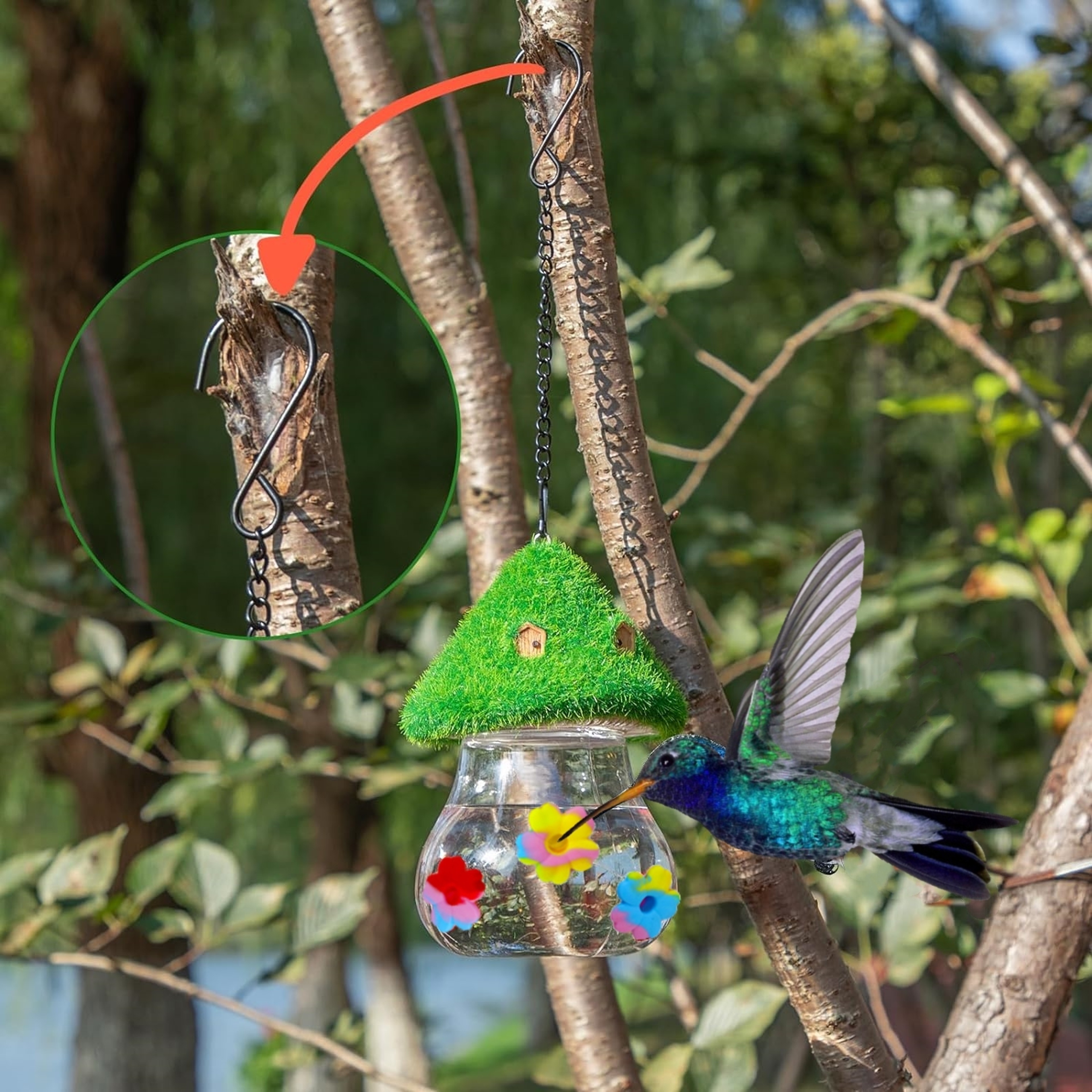 Mushrooms Wind Chimes, Hanging Hummingbird Feeders, Bird Feeding Station for Garden Decor – view 3