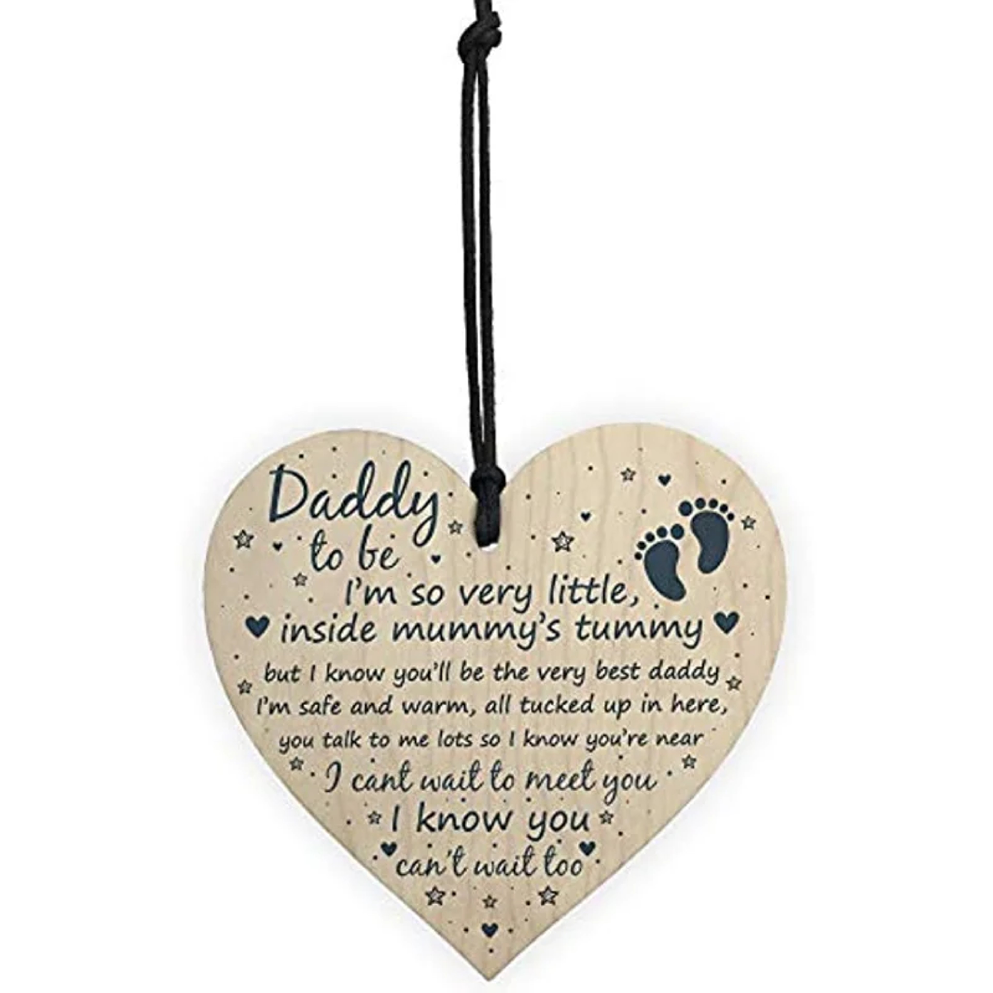 Daddy to Be Wooden Heart Card Sign Gift, Father New Born Baby Son Daughter Plaque – view 4