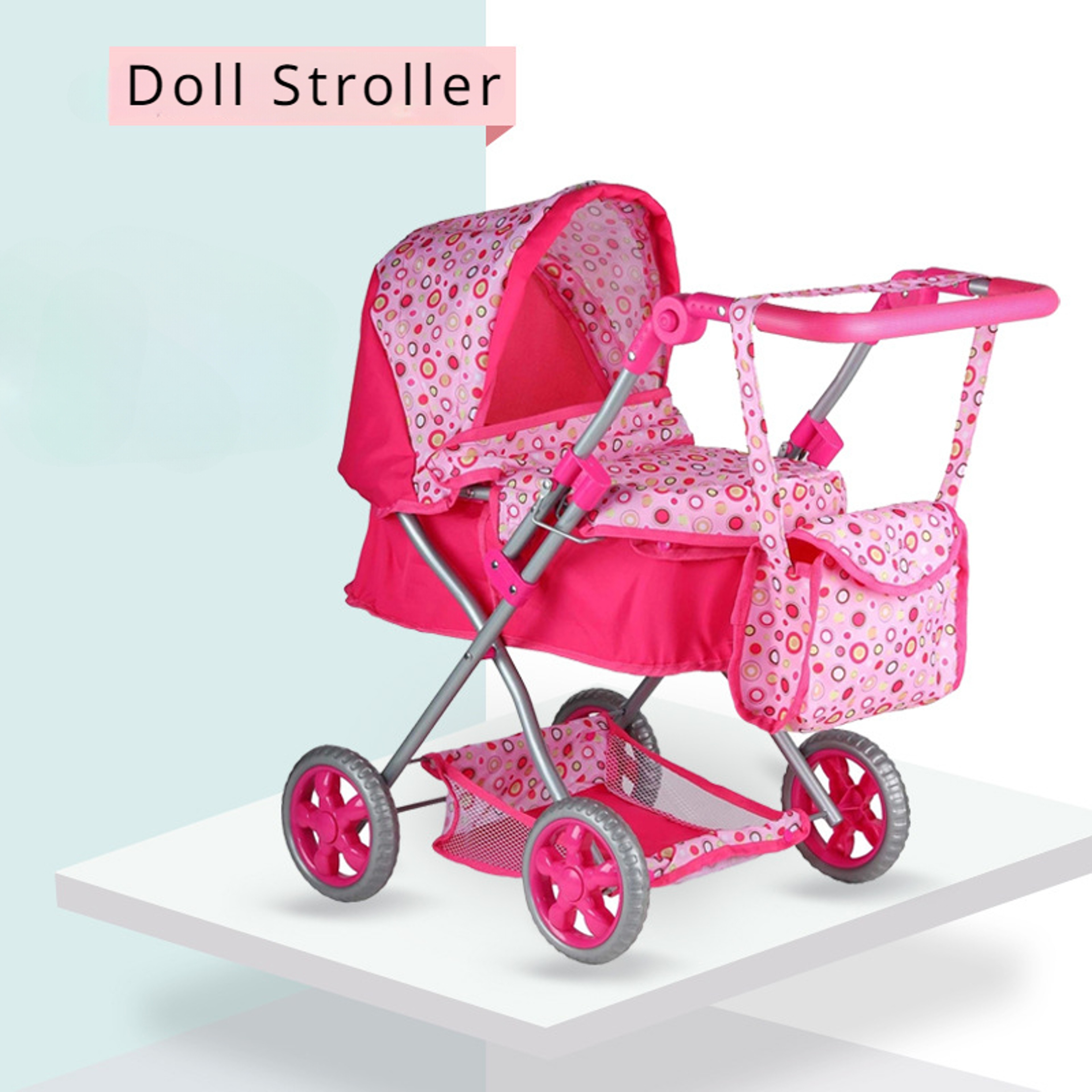 Large Foldable Baby Doll Stroller With Shoulder Bag Retractable Canopy Adjustable Soft Handle For K 5