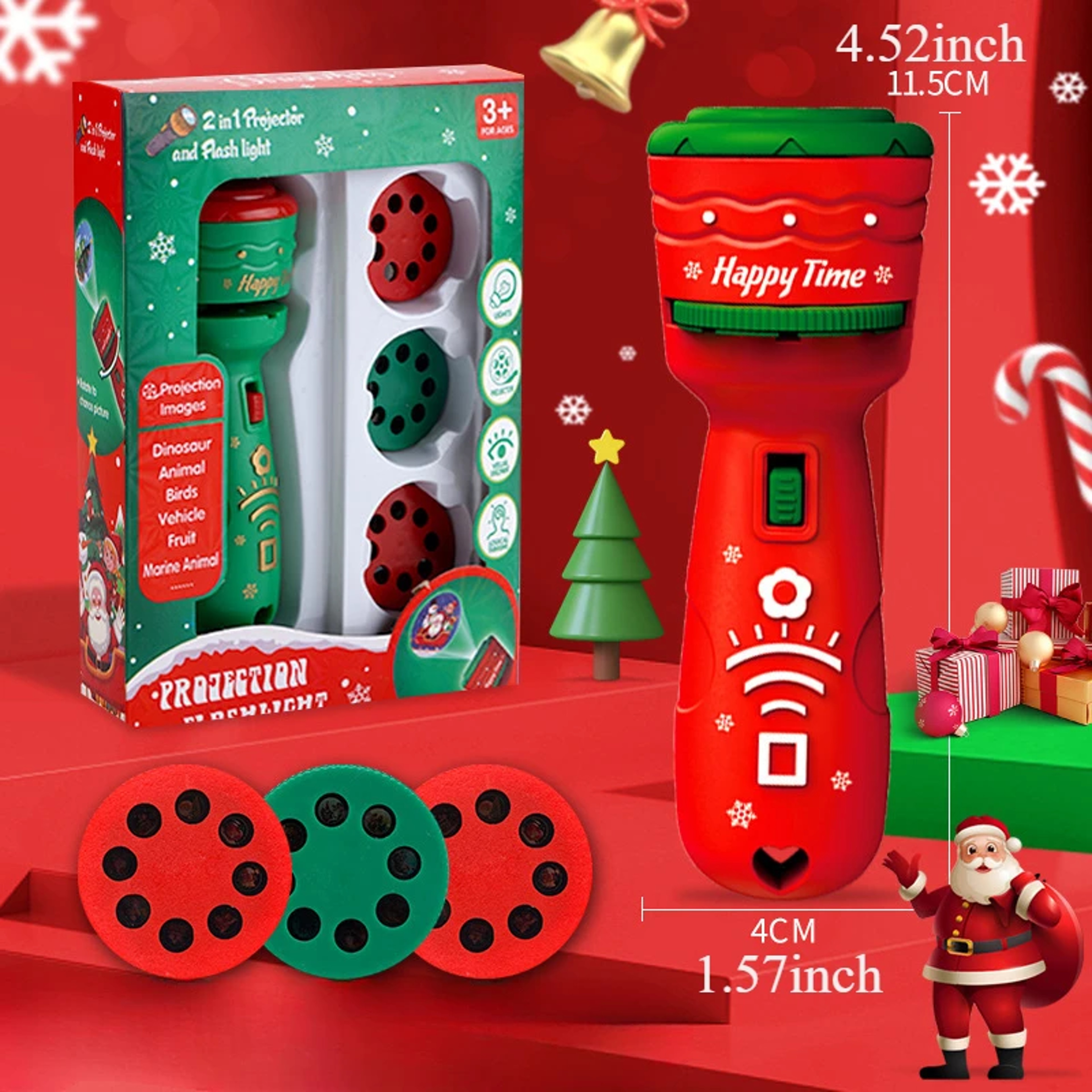 Christmas Projection Flashlight, Magic Projector Wonder Lamp Toy for Kids, 24 Christmas Images Featuring Elk and Santa C – view 2