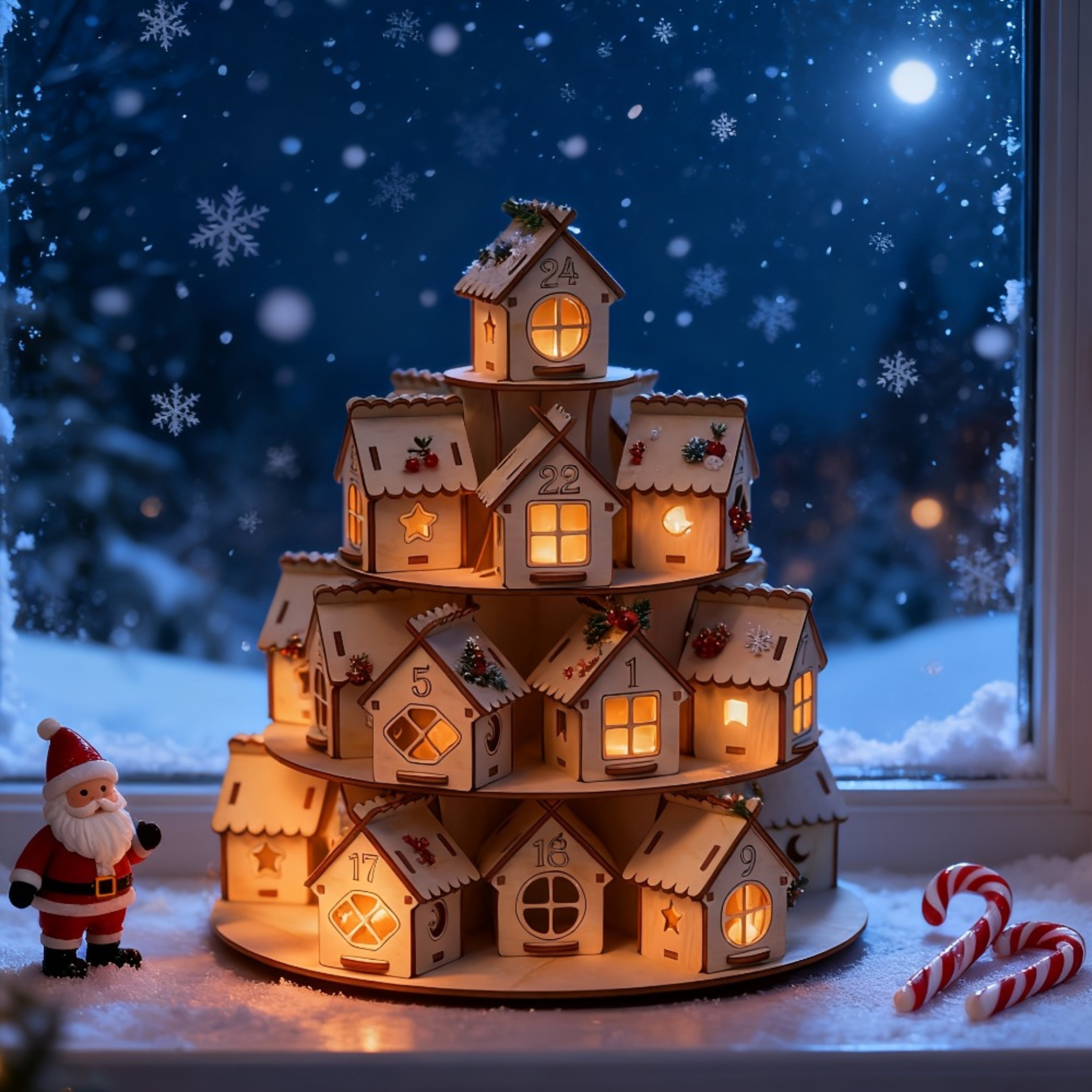 Wooden Advent Calendar House, Houses Countdown, Christmas DIY Kraft Gift, Family Home Decoration – view 7