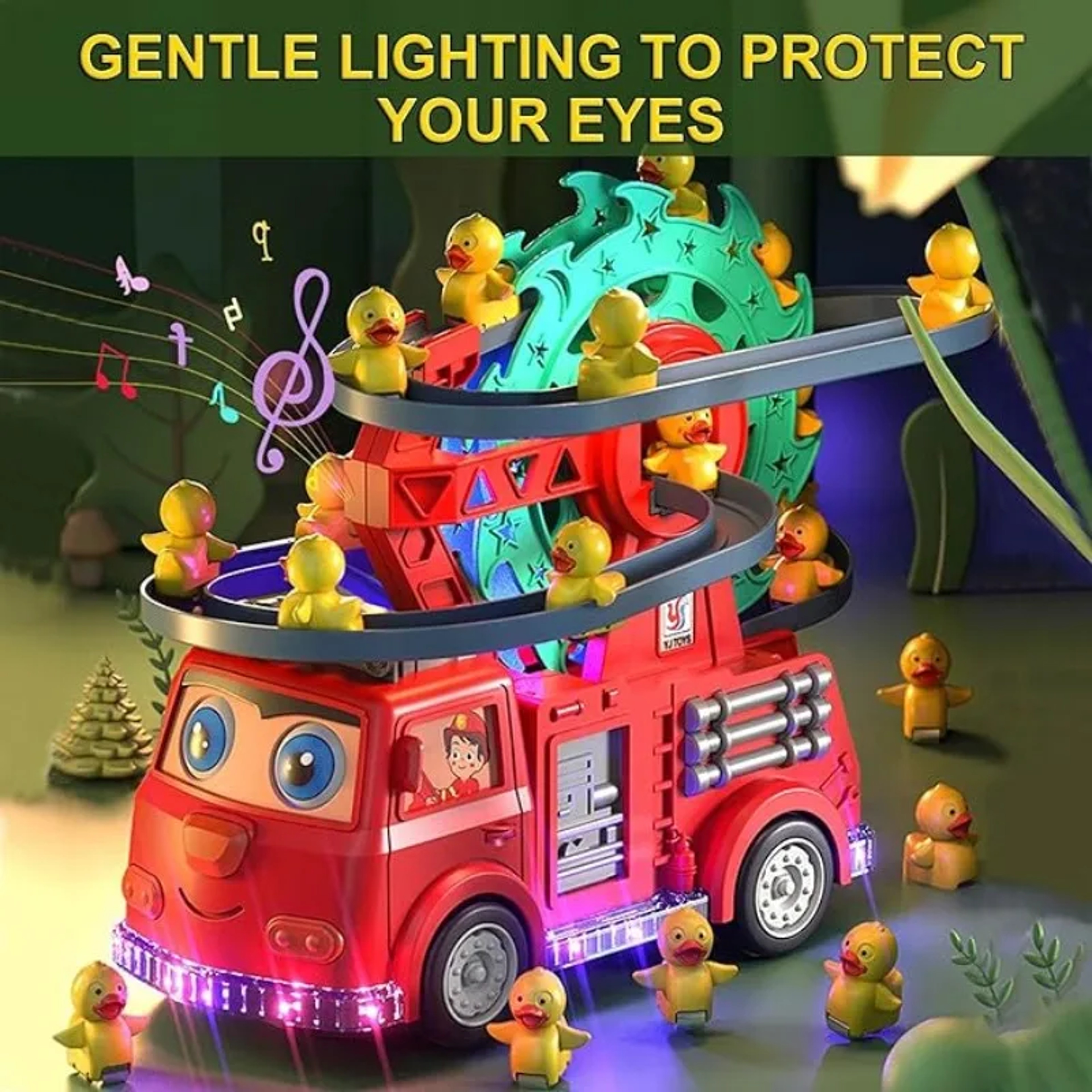 Interactive Fire Engine Slide Toy, Toddler Playset with Music & Light, Racing Track Ferris Wheel Birthday Gift for Kids – view 6