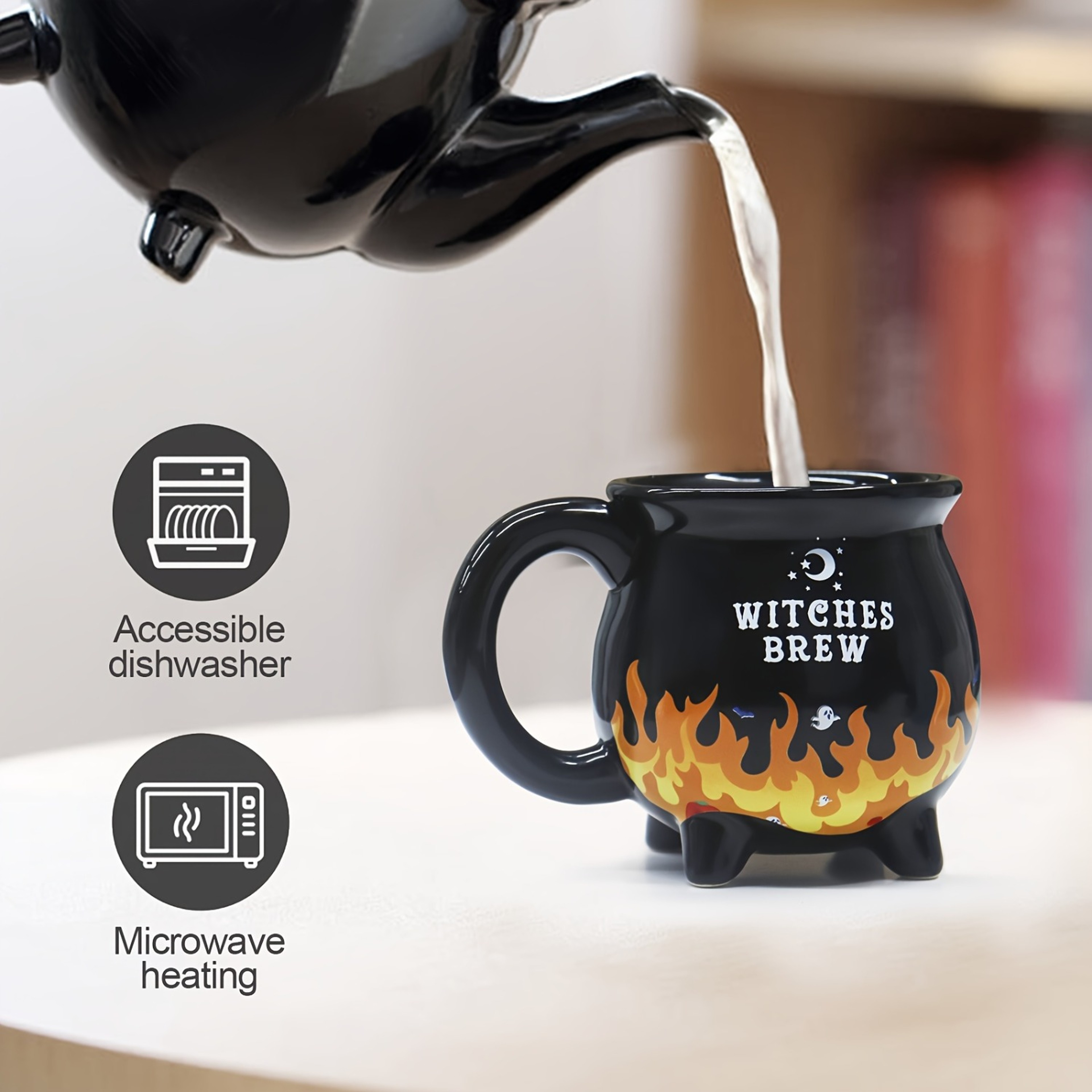 Witches Brew Cauldron Mug, Ceramic Heat Sensitive Cup, Color Changing Stoneware – view 5