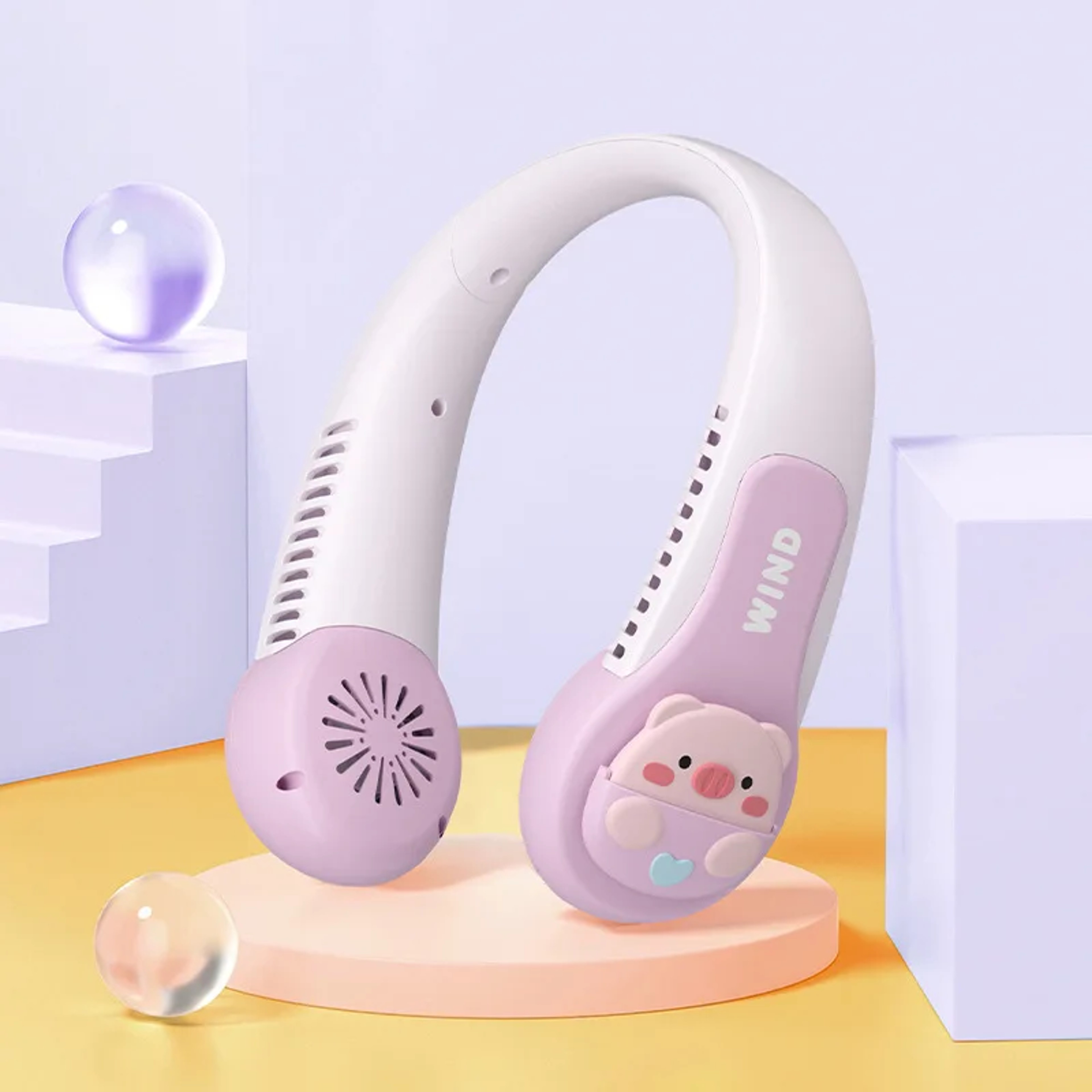 Cute Pink Pig Portable Neck Fan, Dinosaur Bladeless Fan, Speeds Rechargeable Wearable Personal USB Neck Fan – view 8