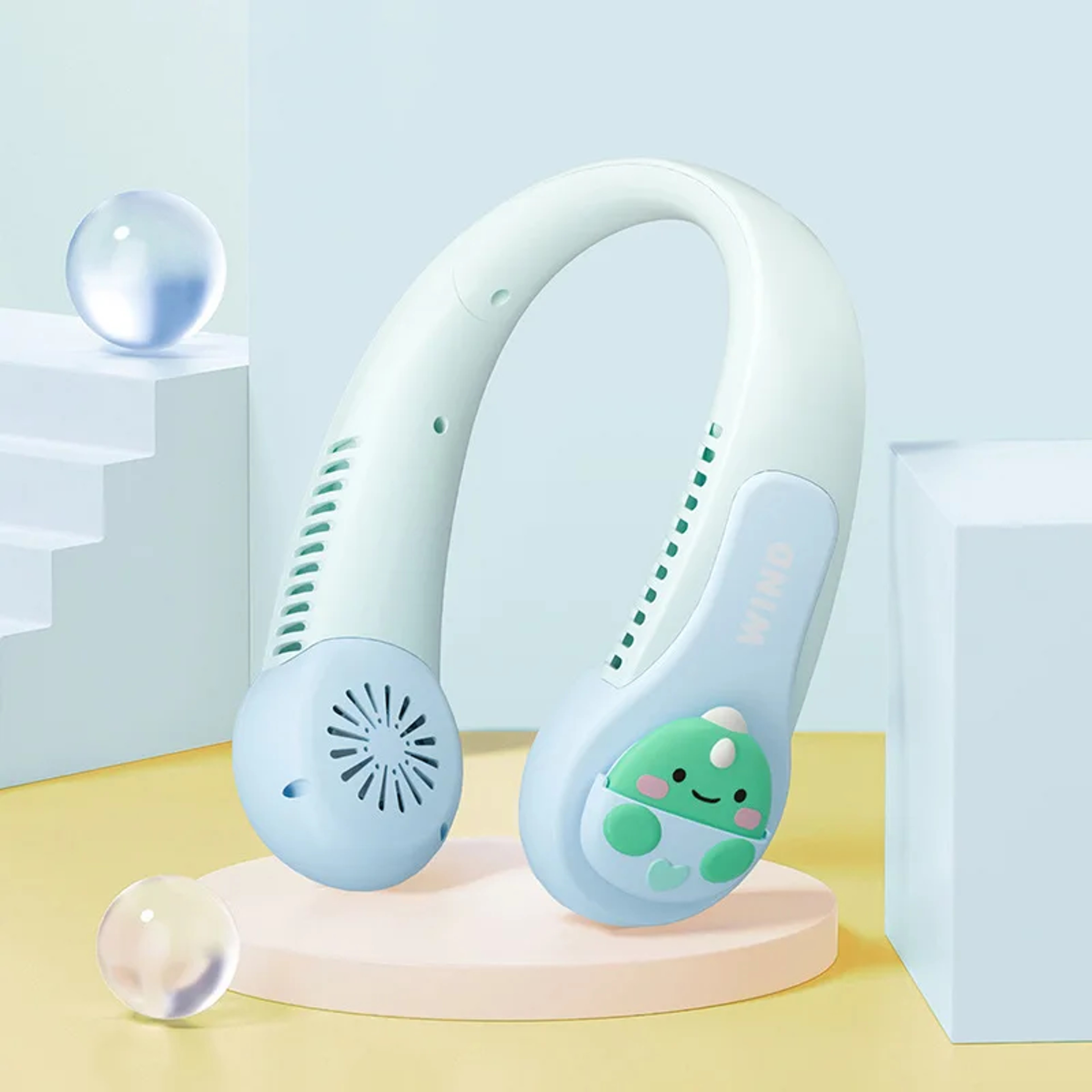 Cute Pink Pig Portable Neck Fan, Dinosaur Bladeless Fan, Speeds Rechargeable Wearable Personal USB Neck Fan – view 9