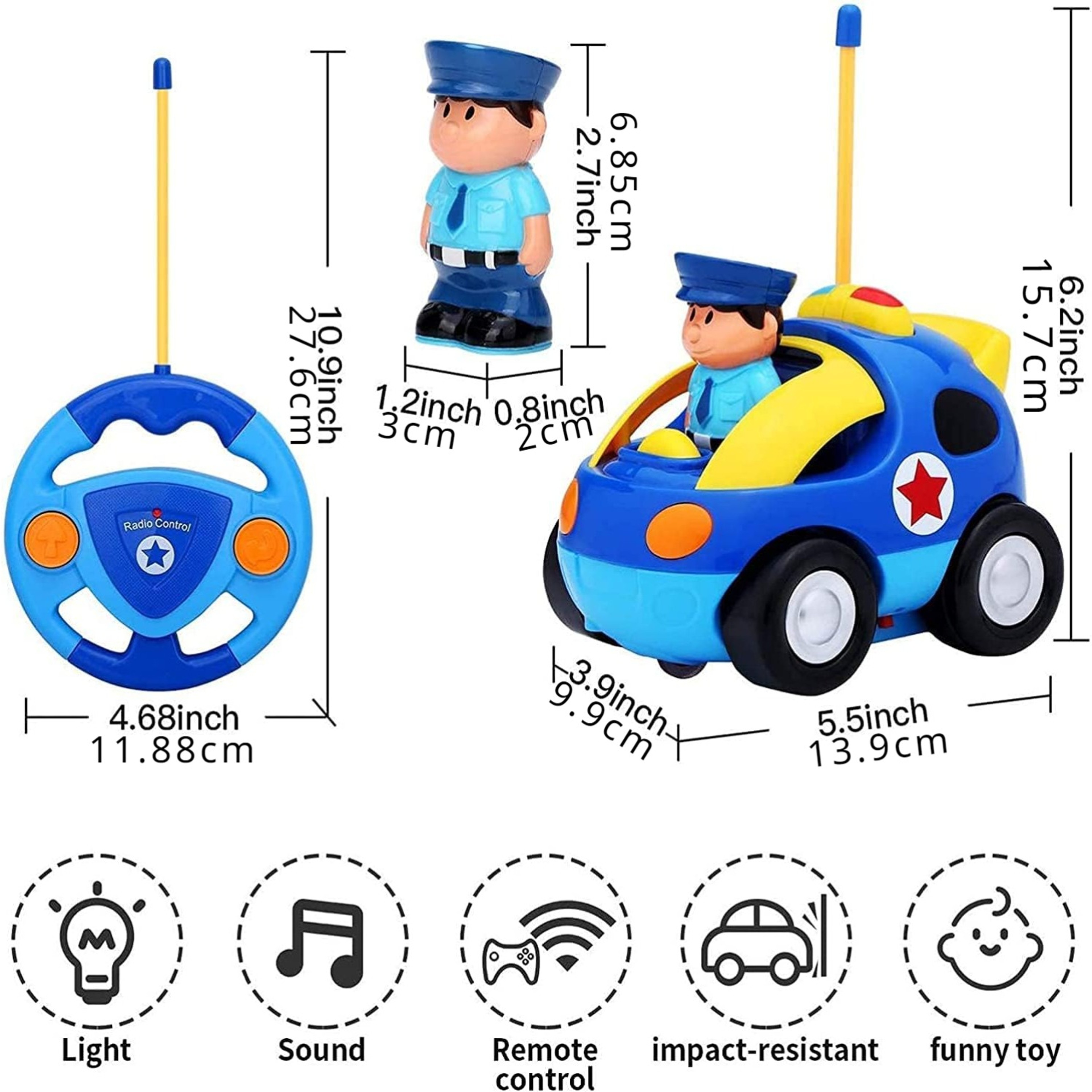 Toddler RC Car Toys, Remote Control Cars for Boys Girls, Race Car Police Car Gift for Kids Baby – view 2