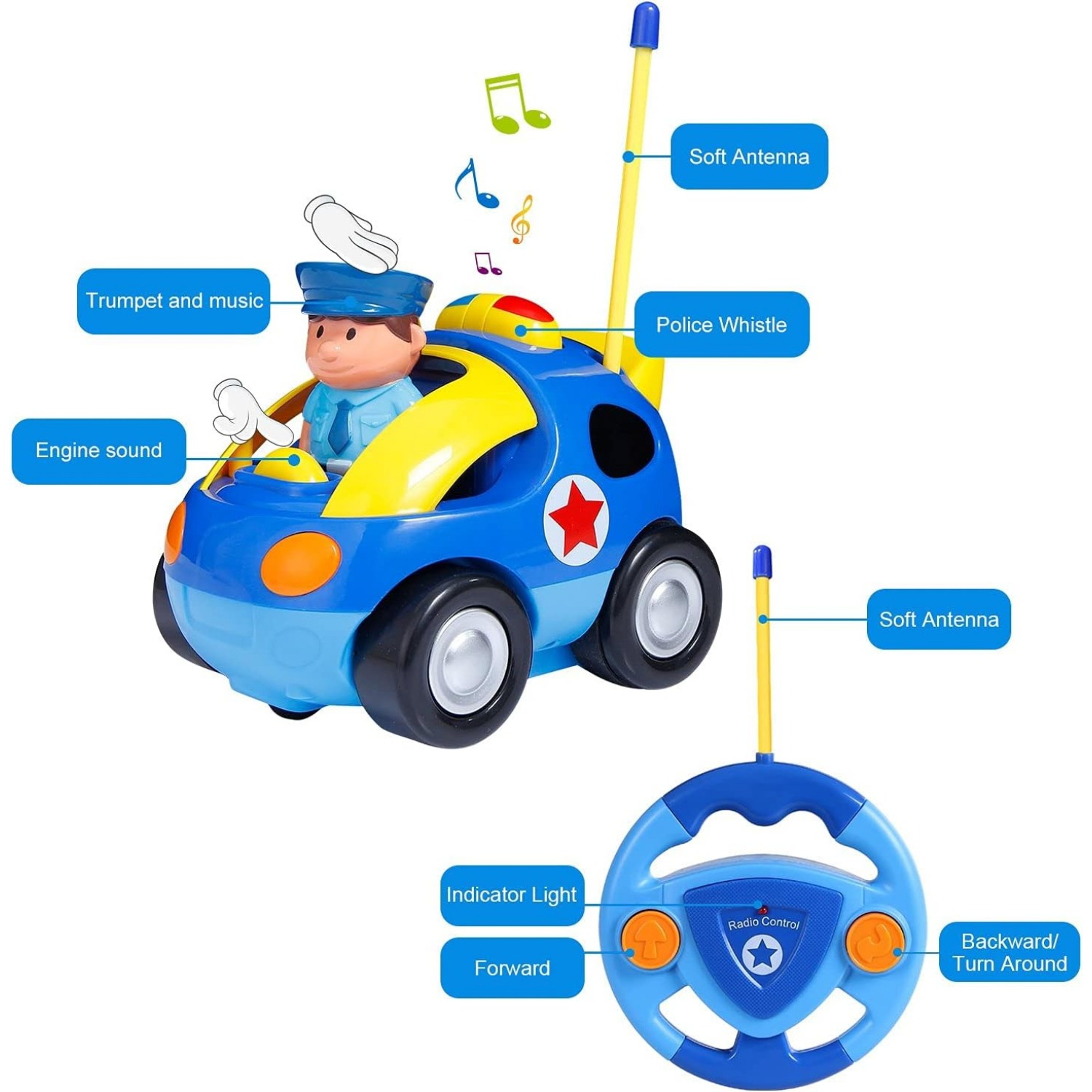 Toddler RC Car Toys, Remote Control Cars for Boys Girls, Race Car Police Car Gift for Kids Baby – view 3