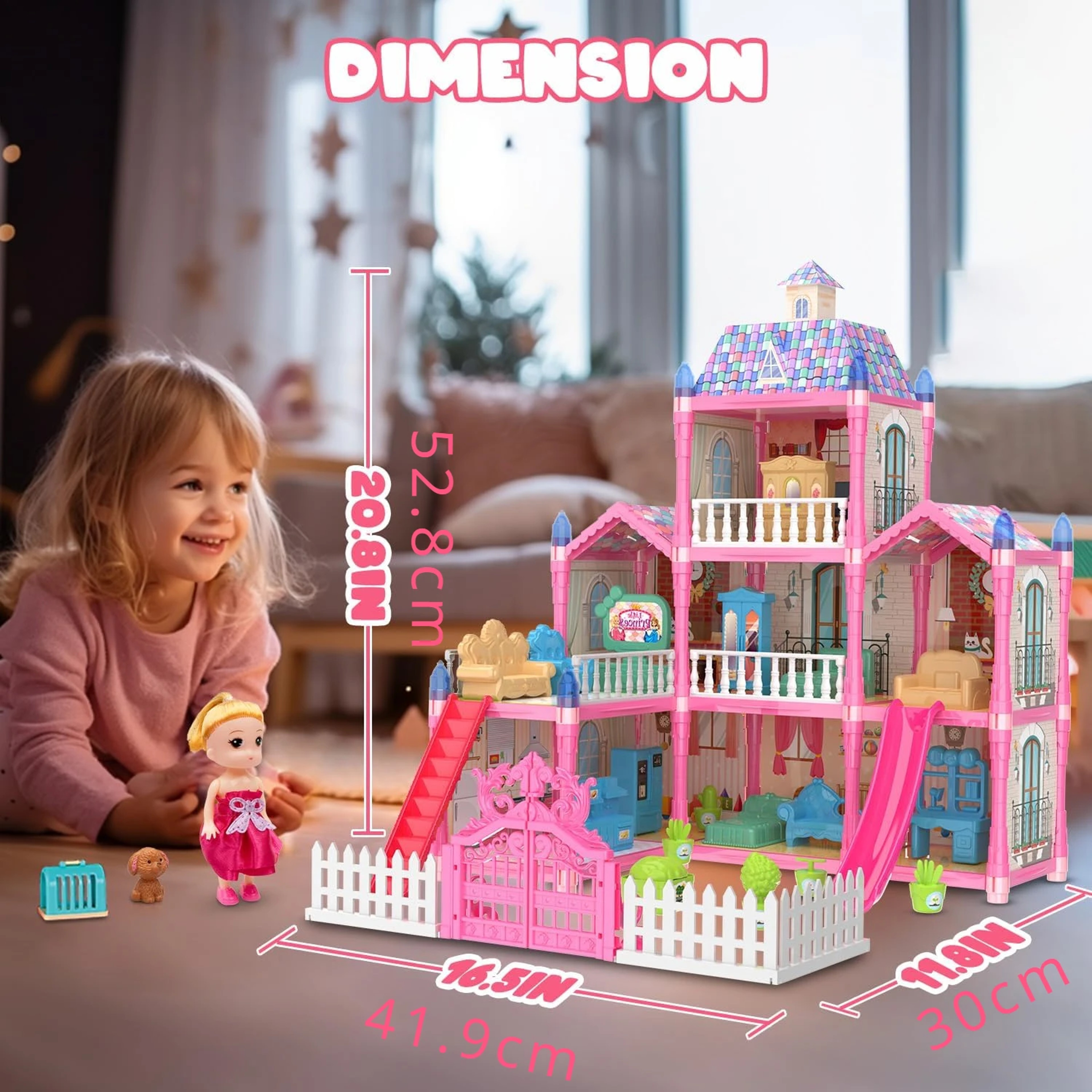 Princess Playhouse Set, Luminous Doll House Dreamhouse for Girls with Dolls, Furniture & Pretend Play Accessories – view 2