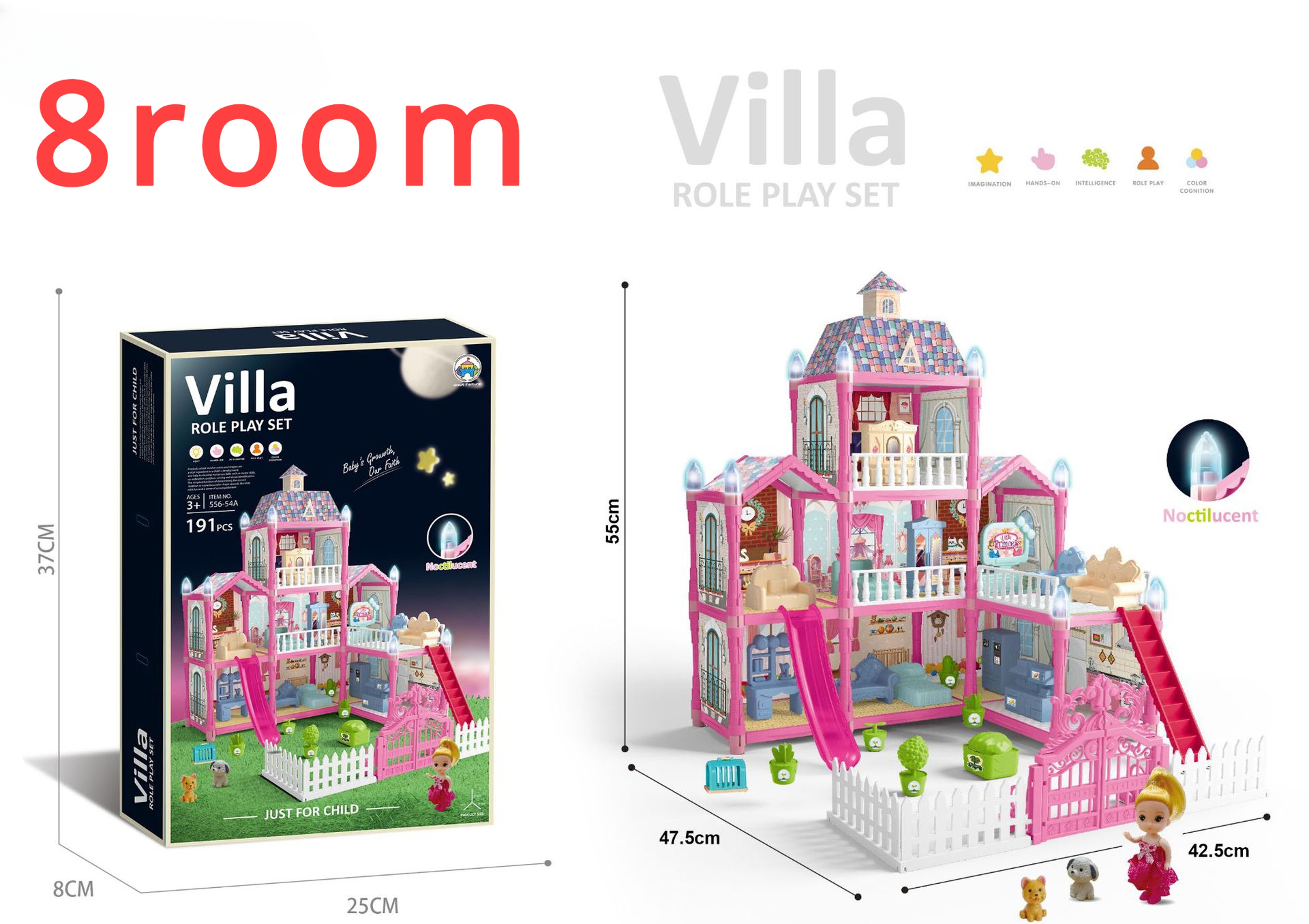 Princess Playhouse Set, Luminous Doll House Dreamhouse for Girls with Dolls, Furniture & Pretend Play Accessories – view 7