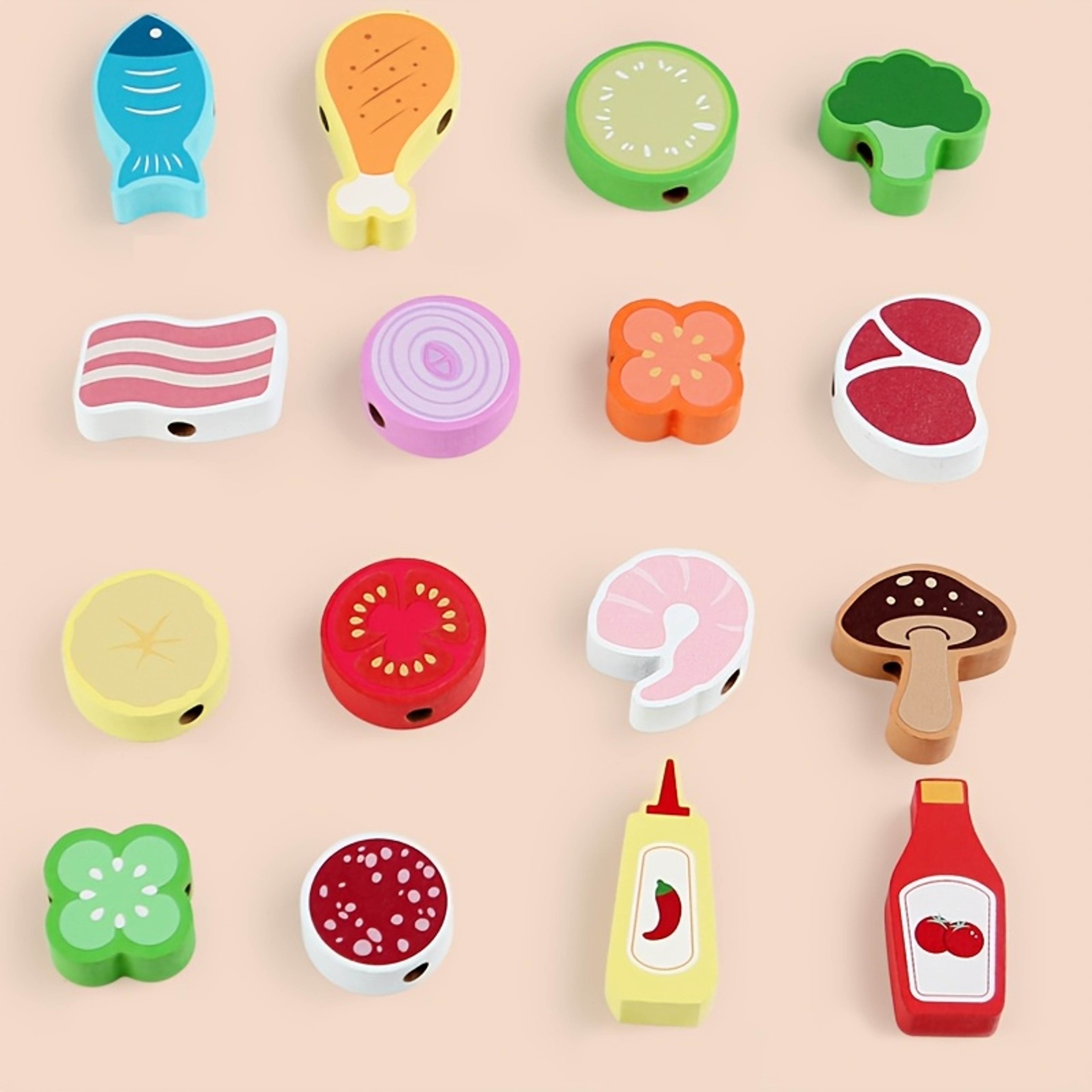 Wooden BBQ Grill  Serve Toy Montessori Cooking Playset For Kids Pretend Food Kitchen Gift For Boys  3