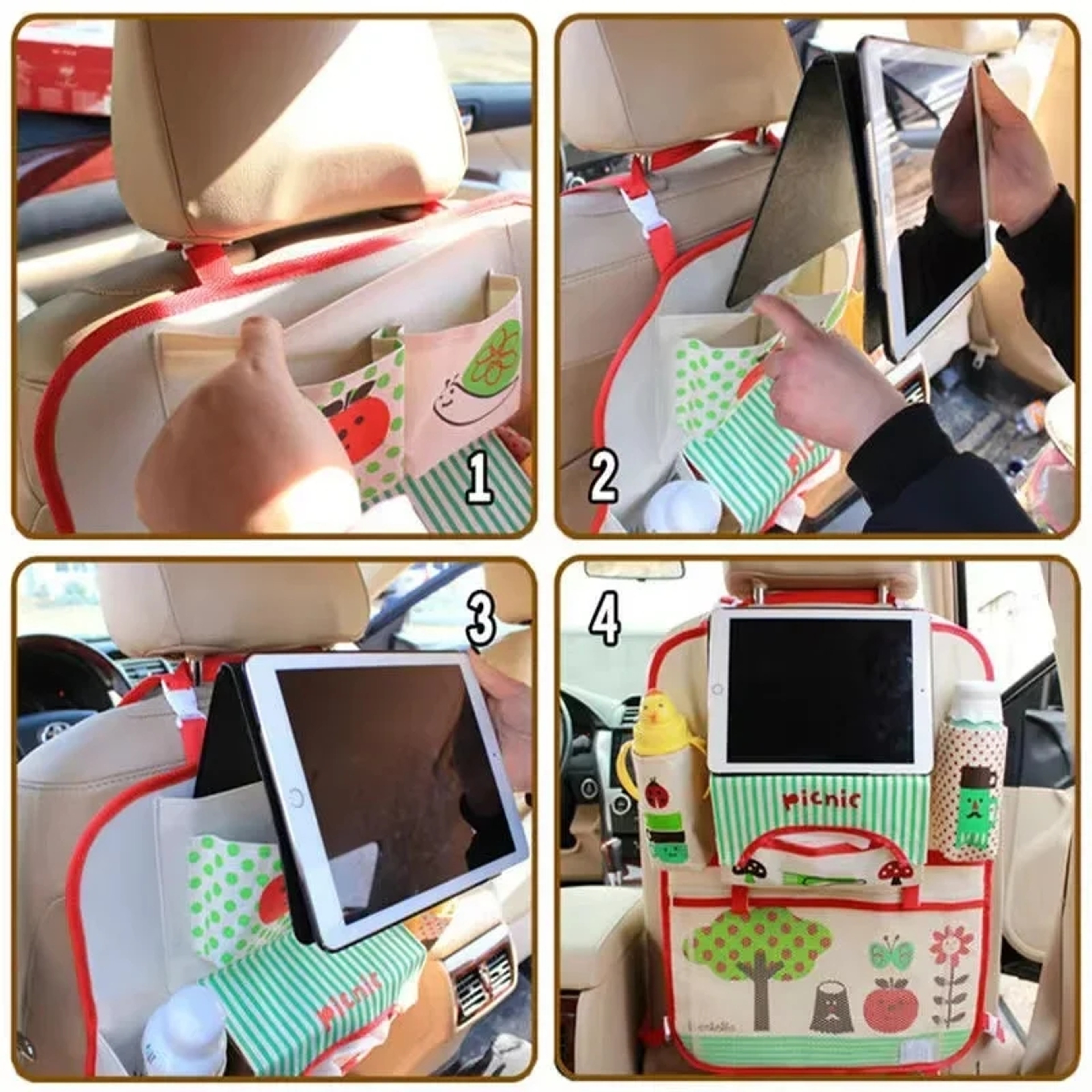 Kids Auto Seat Organizer, Large Capacity Cartoon Baby Car Seat Back Storage Bag for Toddler Travel – view 3