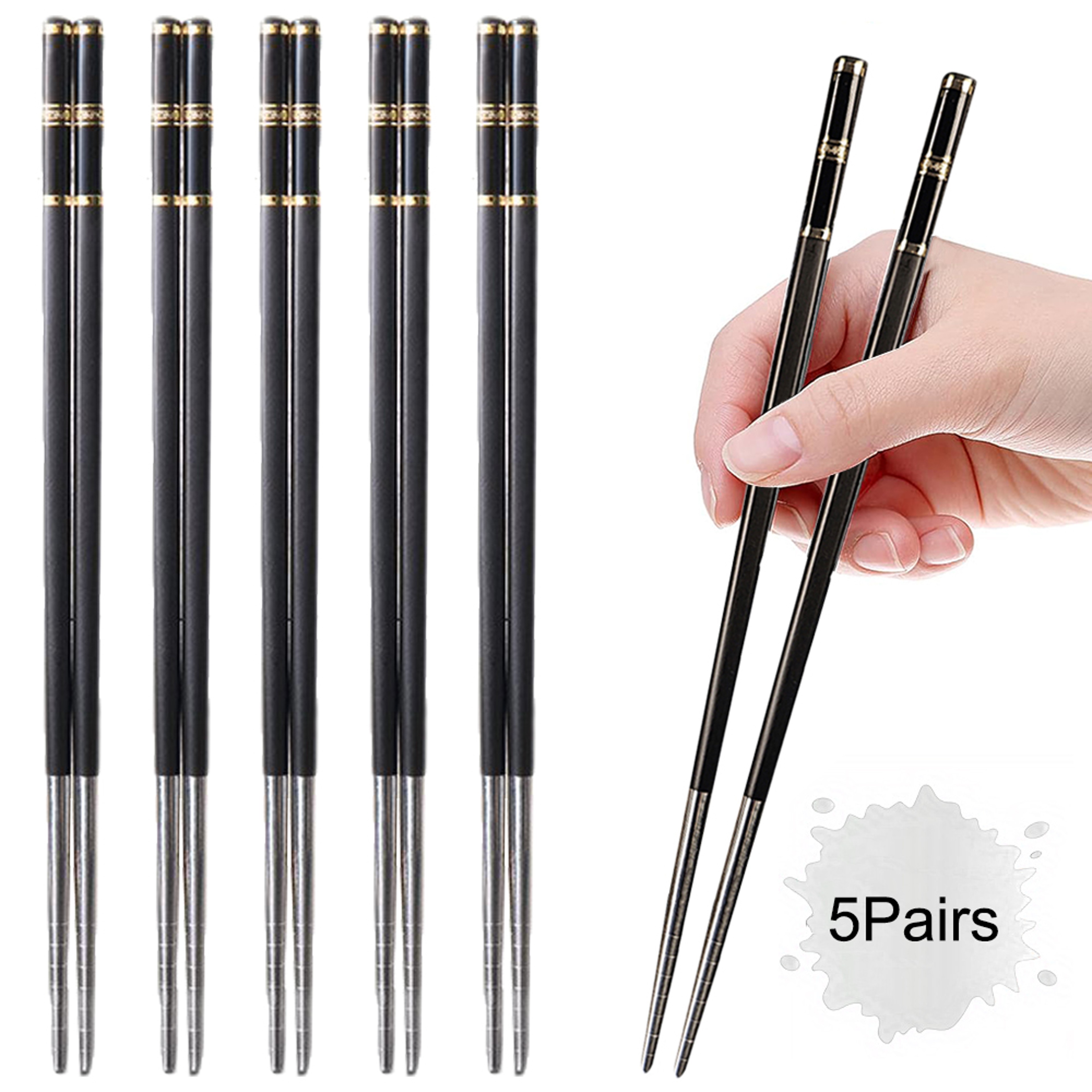 Premium Alloy Chopsticks Pairs Reusable Nonslip Metal Sushi Sticks For Dining 6