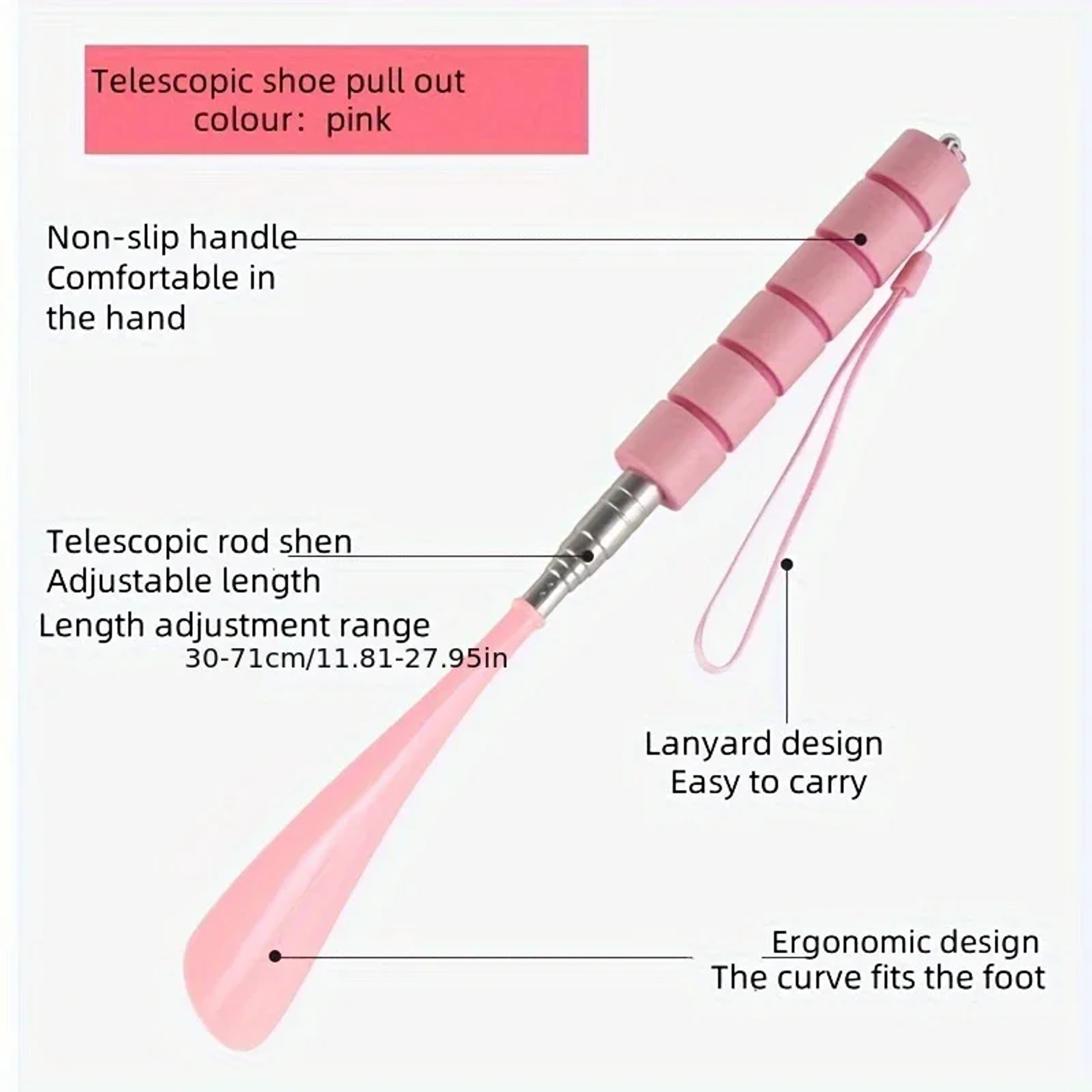 Stainless Steel Adjustable Telescopic Shoehorn Long Handle Household Shoehorn 1