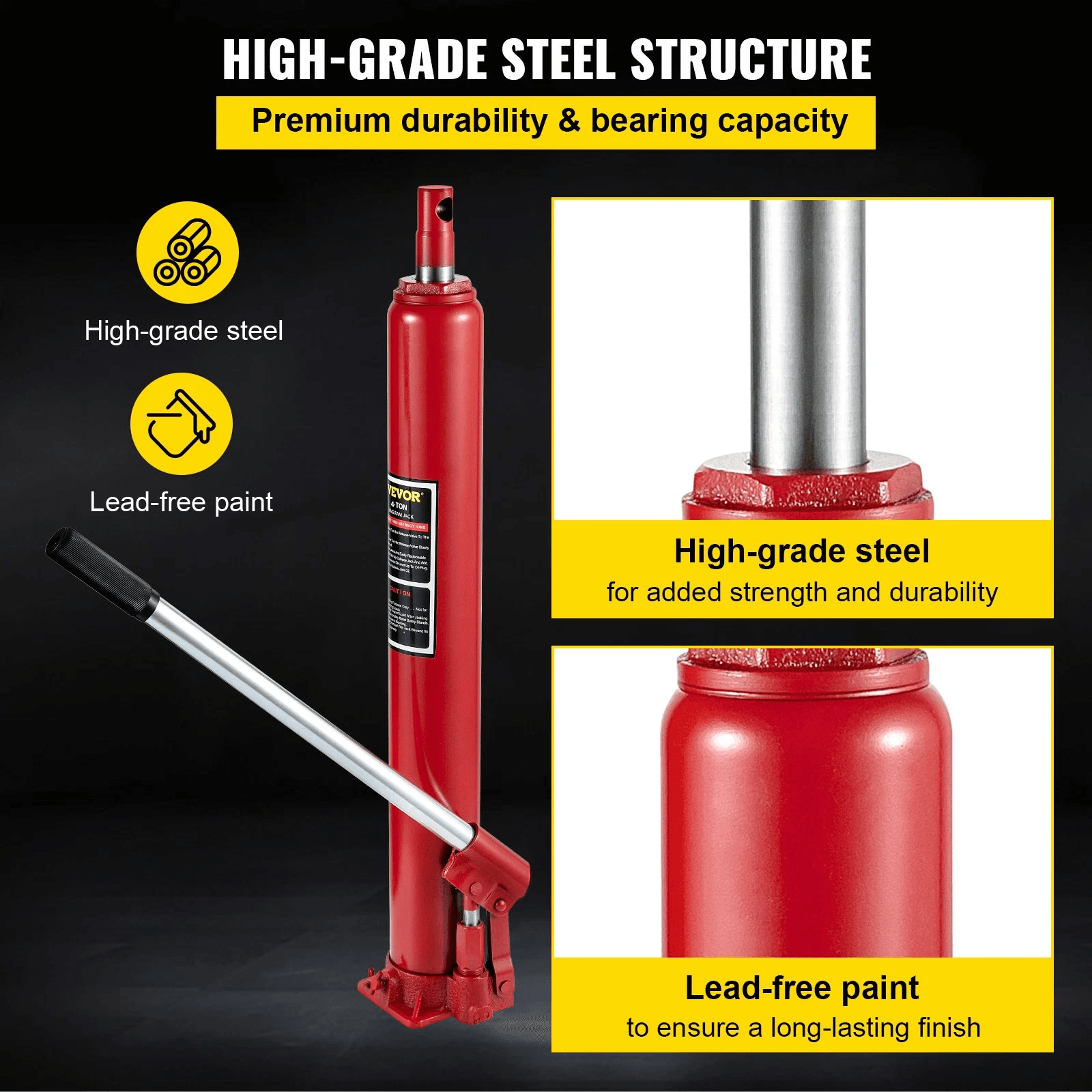 Hydraulic Long Ram Jack Manual Engine Hoist Lift With Flat Base 4