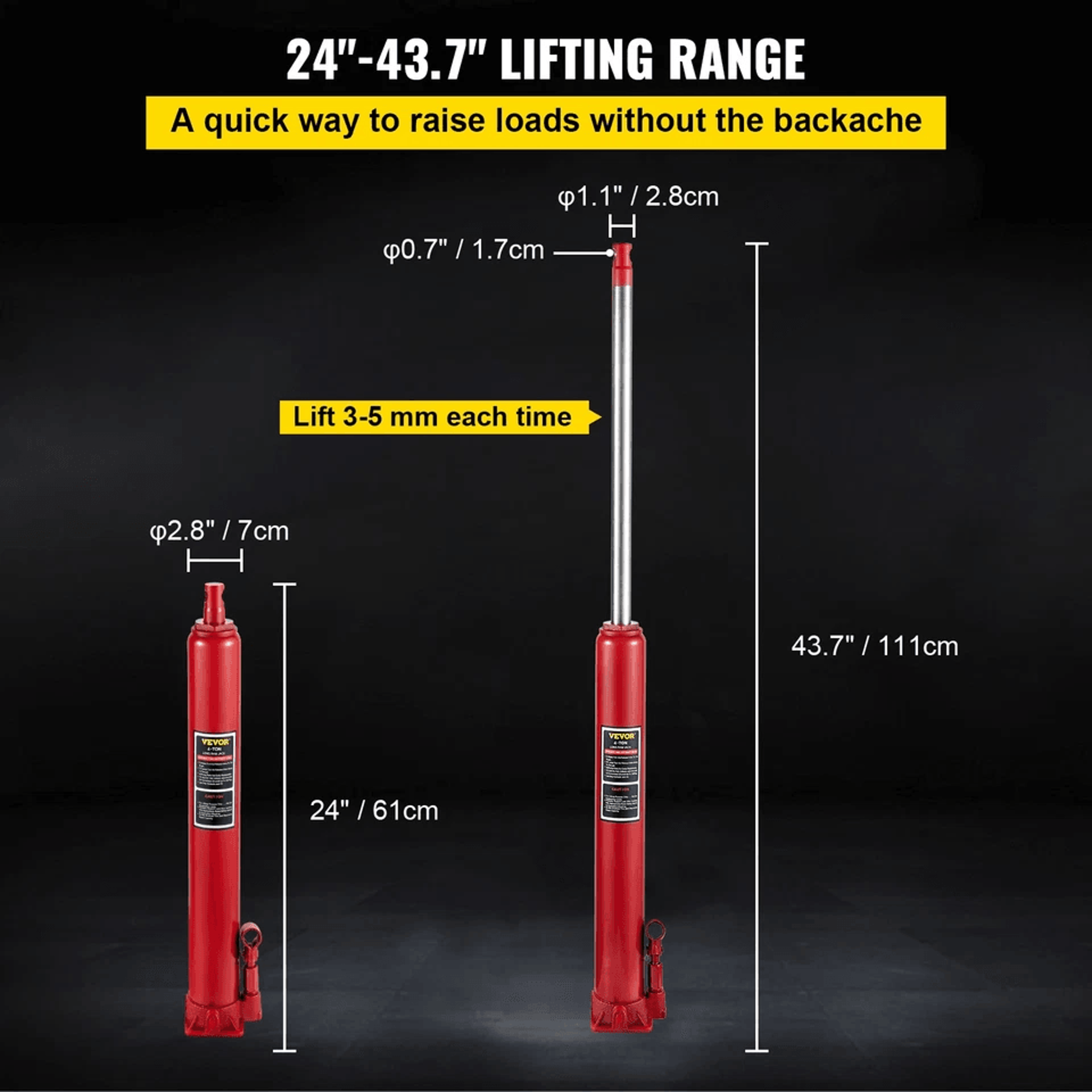 Hydraulic Long Ram Jack Manual Engine Hoist Lift With Flat Base 5