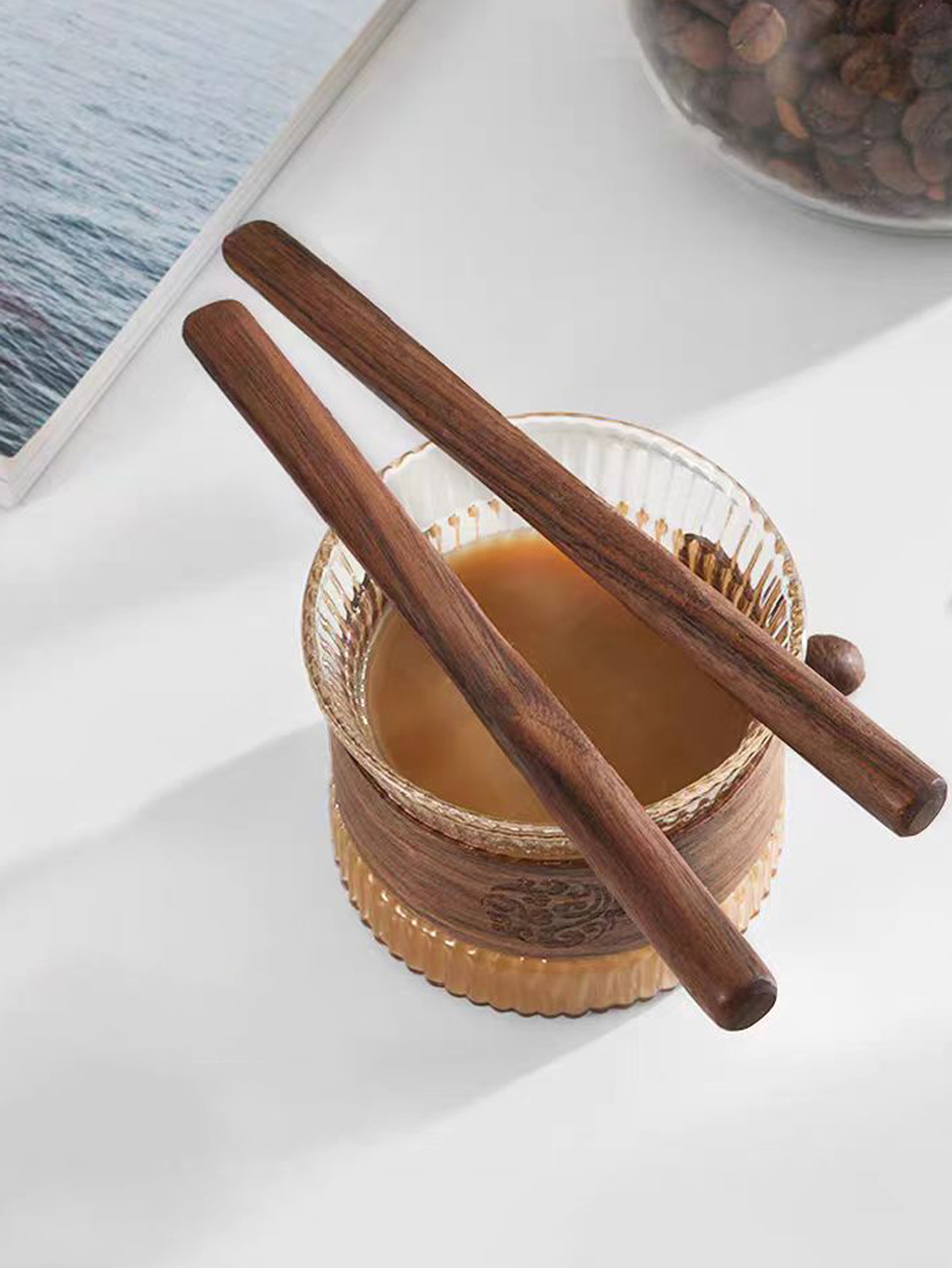 Creative Walnut Wood Coffee Stirrer Long Handle Wooden Dessert Mixing Spoon 3
