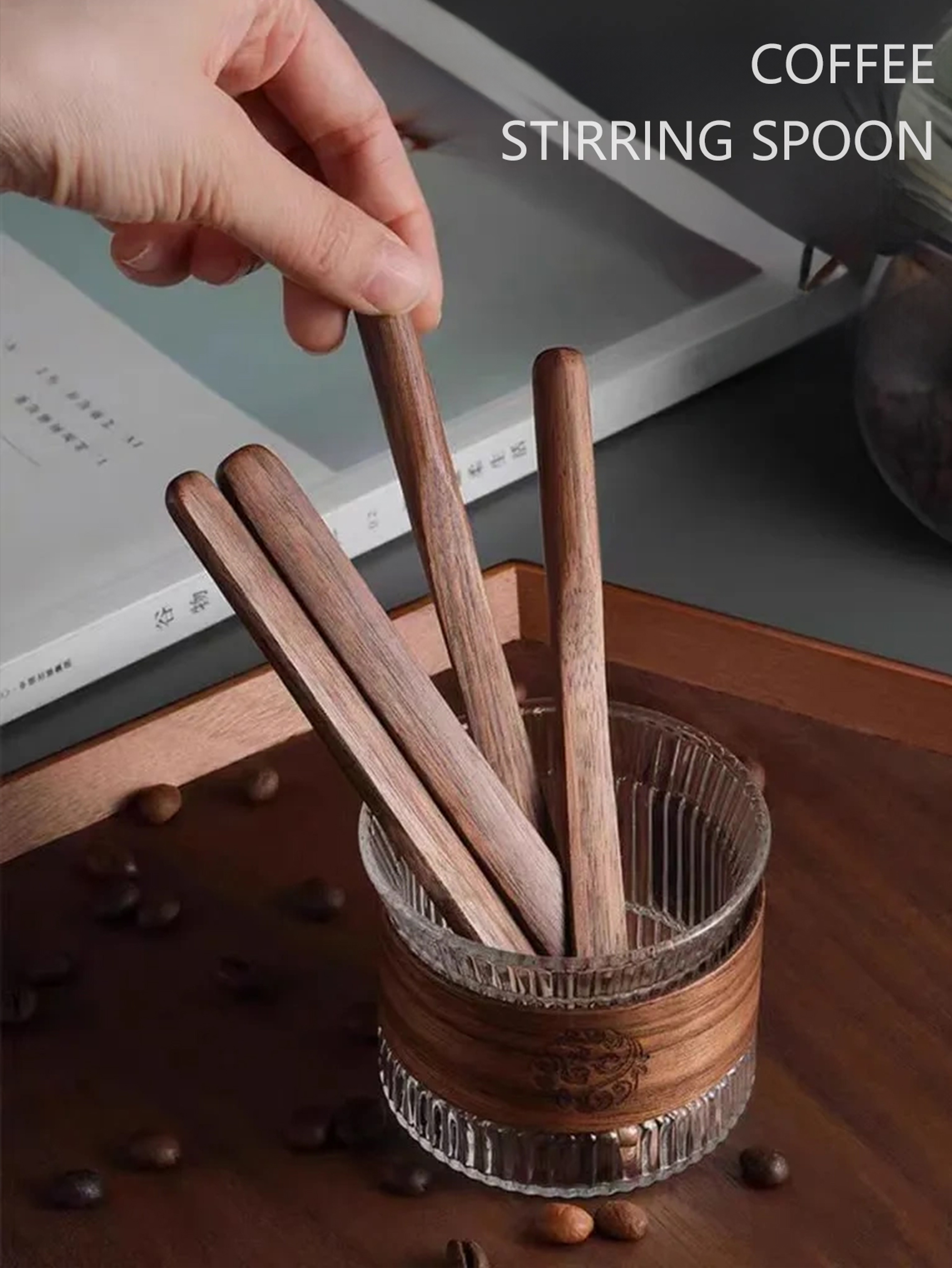 Creative Walnut Wood Coffee Stirrer Long Handle Wooden Dessert Mixing Spoon 5