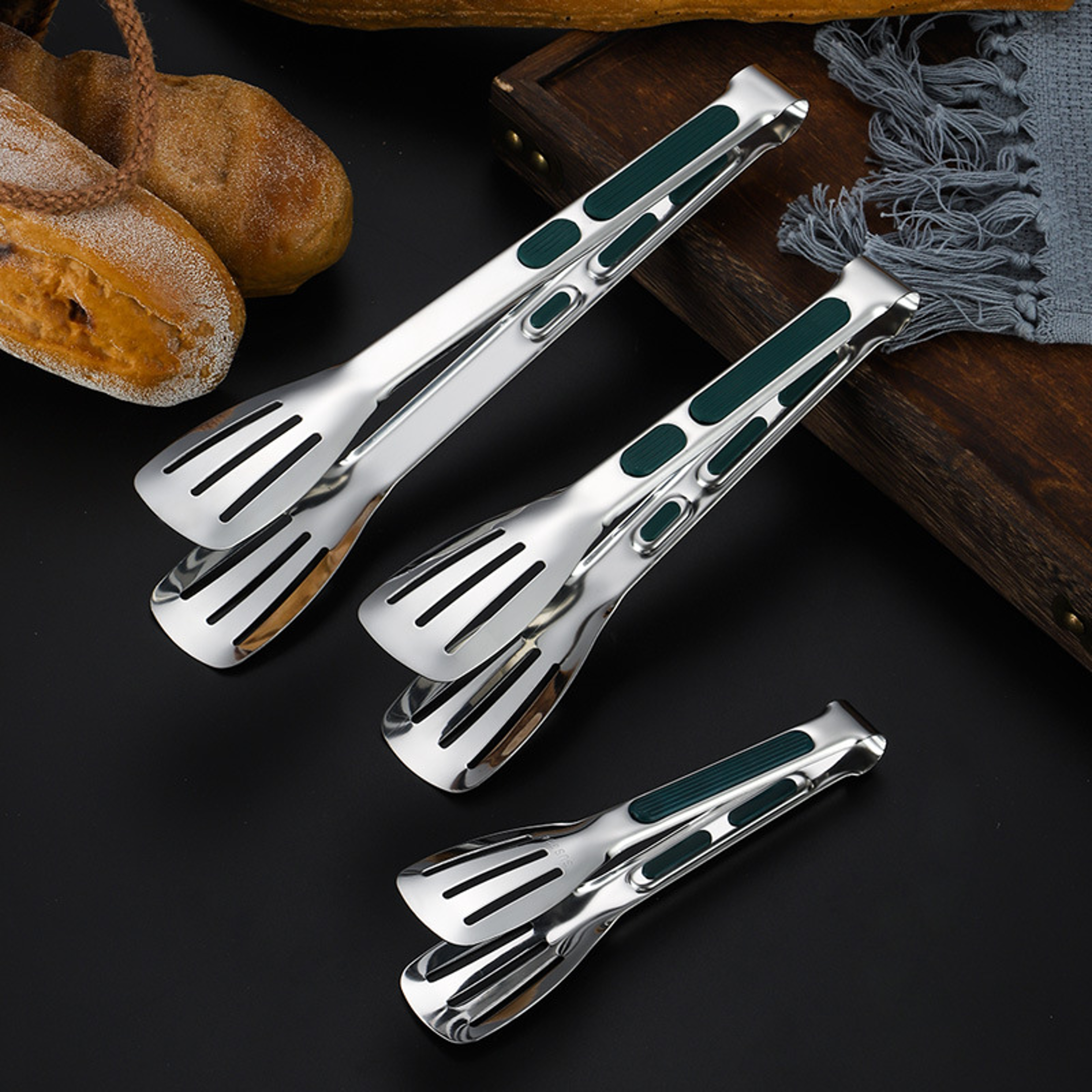 Stainless Steel BBQ Tongs  Non Slip Silicone Handle for Meat, Salad & Bread – view 2