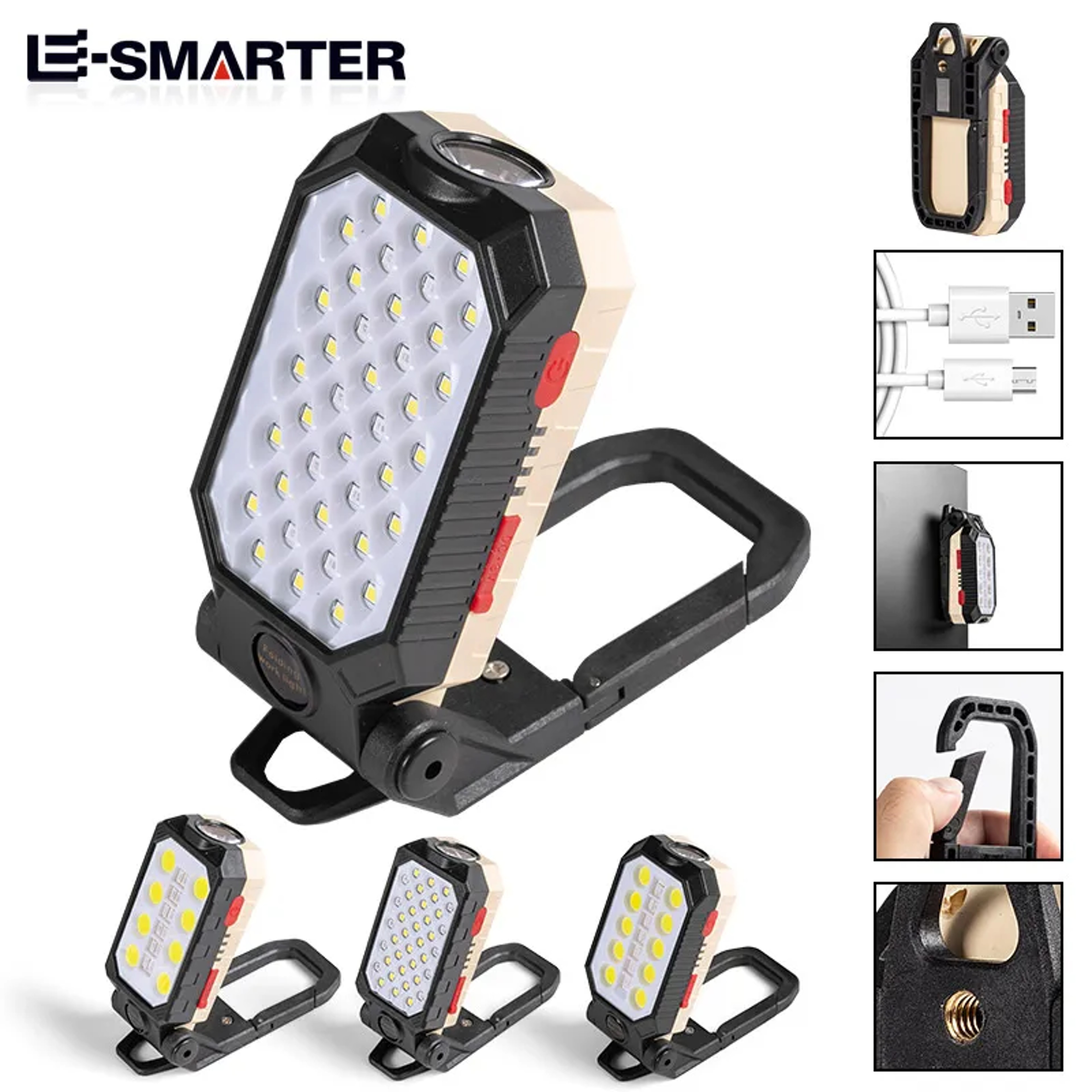 ESMARTER COB Portable Work Light  USB Rechargeable Emergency Flashlight For Mobile Lighting  Repair 0