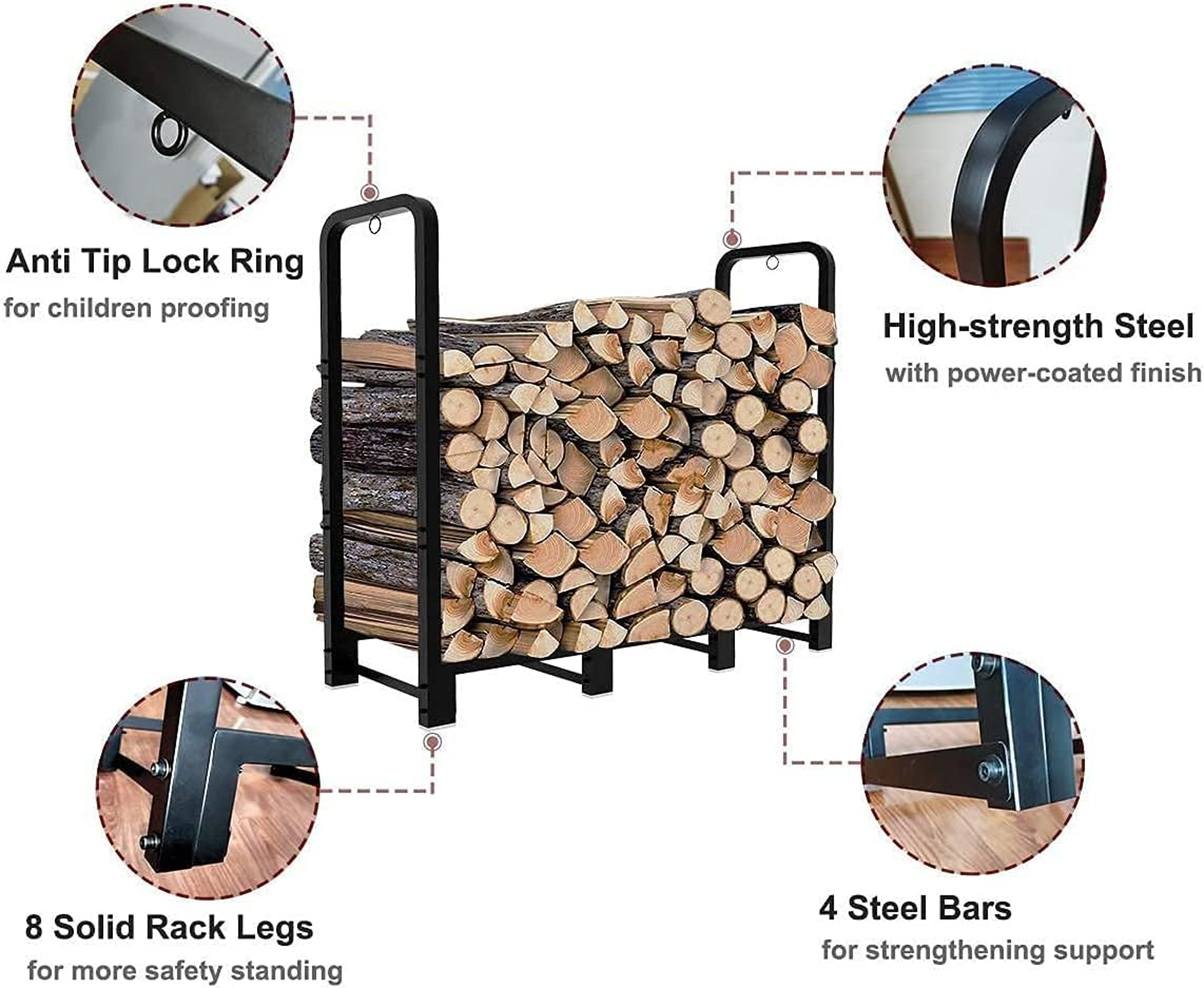 Heavy Duty Wood Storage Rack Outdoor & Indoor Firewood Holder Stand – view 3