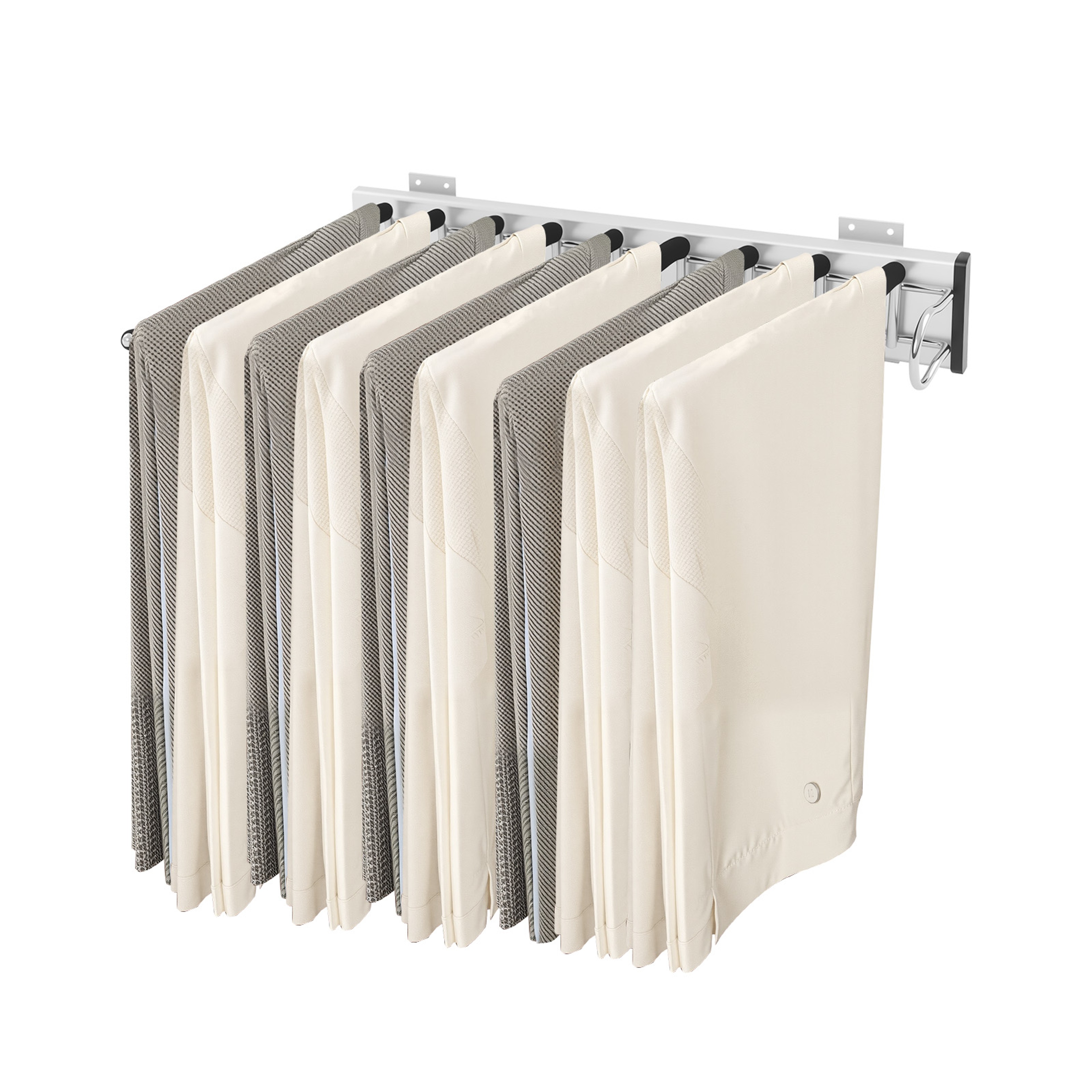 Rod Side Mounted Trousers Hanger PullOut Pants Rack With Flocked Bars For Easy Storage And Organiza 4