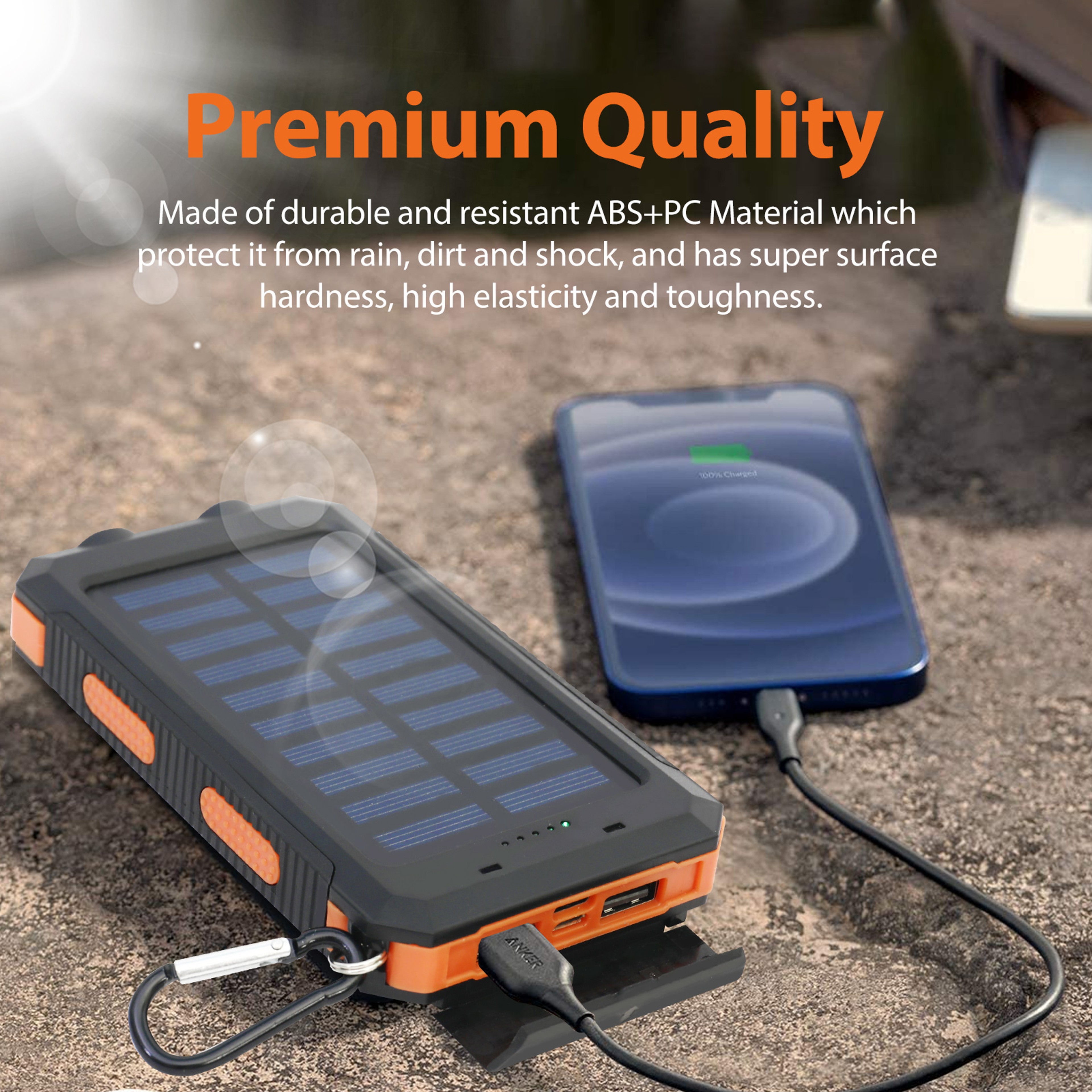 Solar Power Bank with Dual USB & LED Flashlight Portable Waterproof Charger – view 3