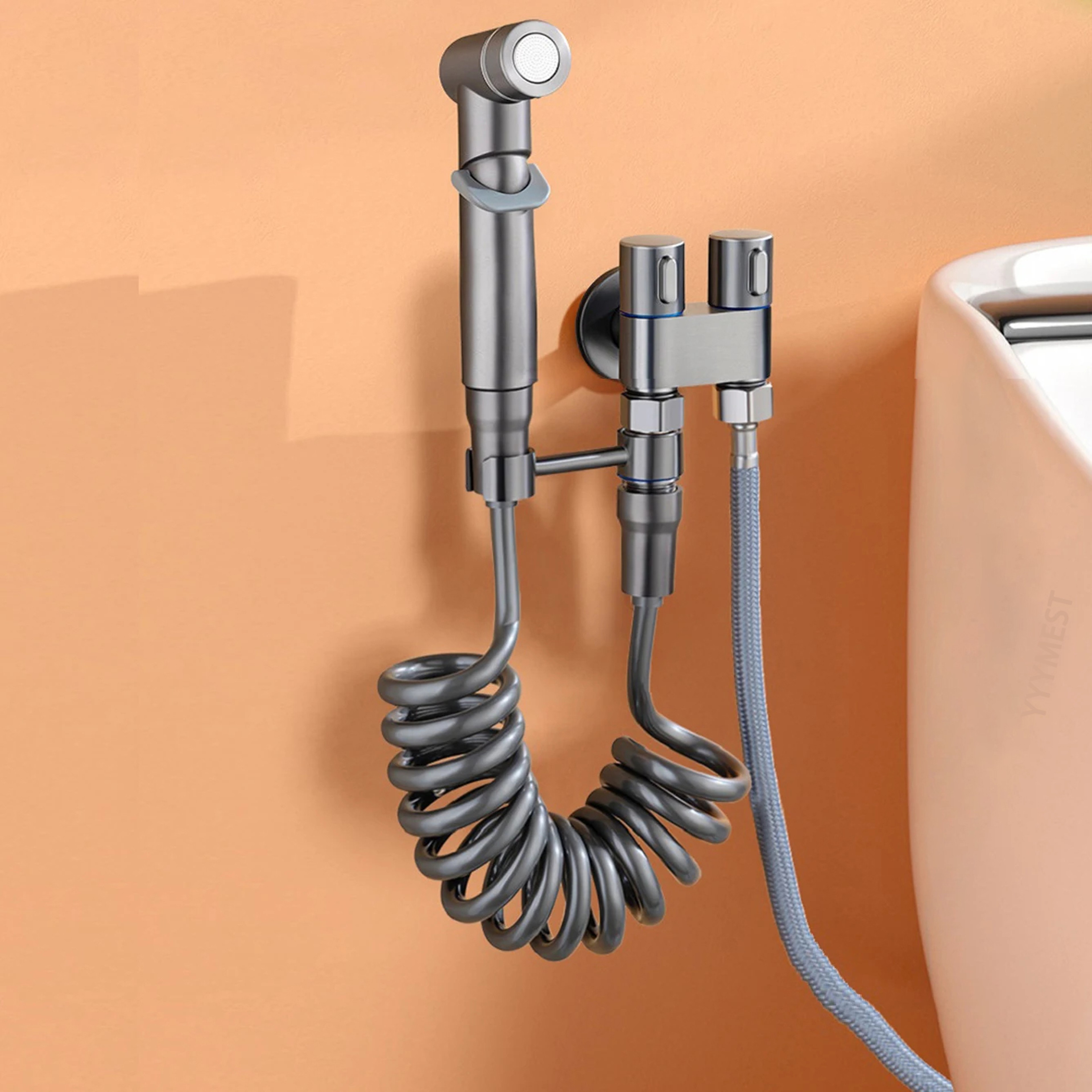 High Pressure Handheld Bidet Sprayer Set With Double Outlet Valve For Bathroom Hygiene 1