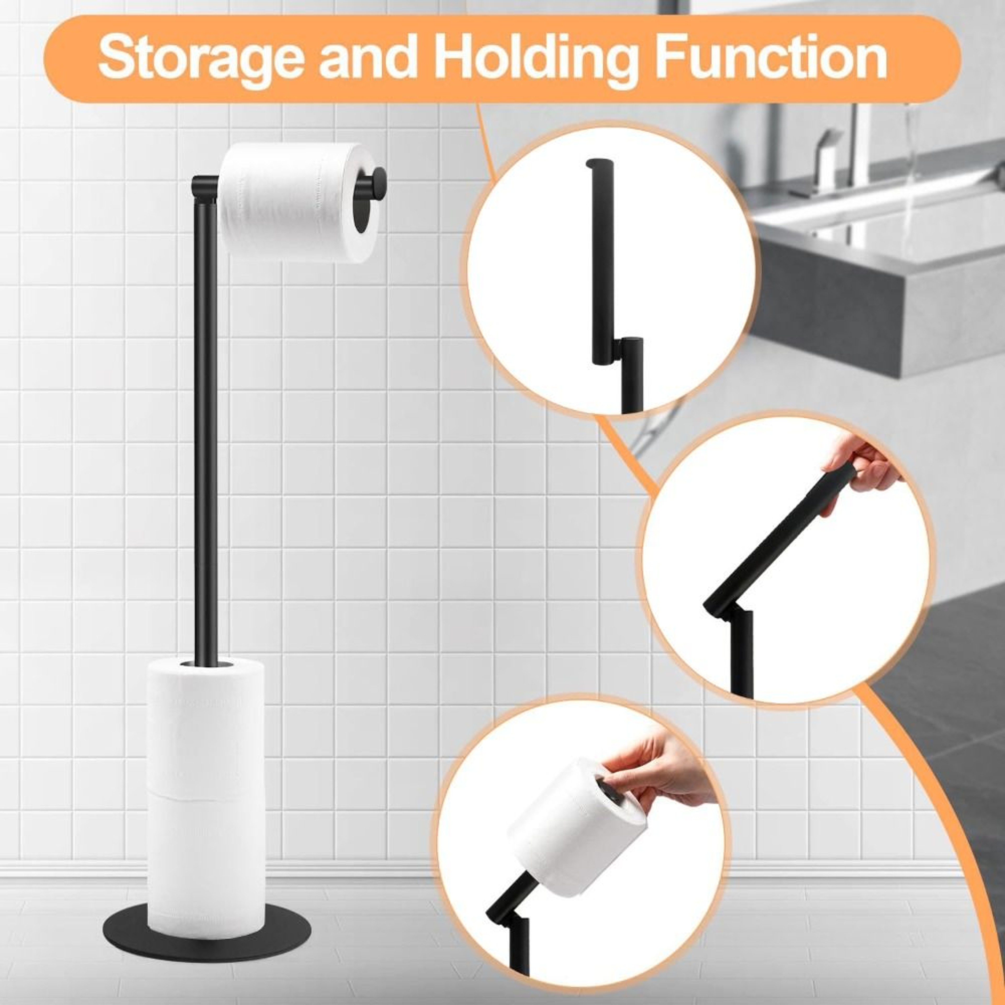 Modern Stainless Steel Freestanding Toilet Paper Holder with Storage Rack – view 3