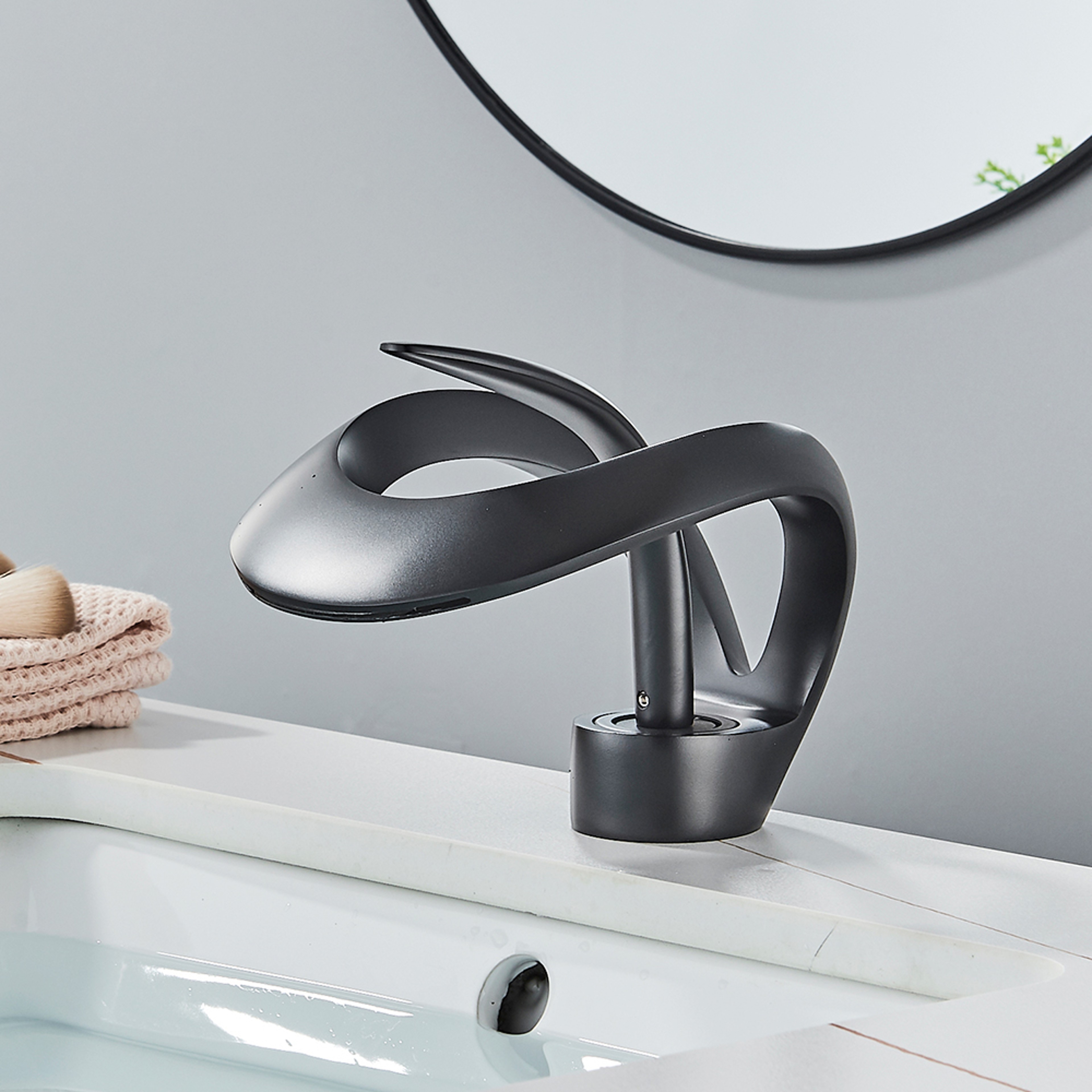 Luxury Black Waterfall Bathroom Faucet Brass Deck Mount Mixer Tap 1