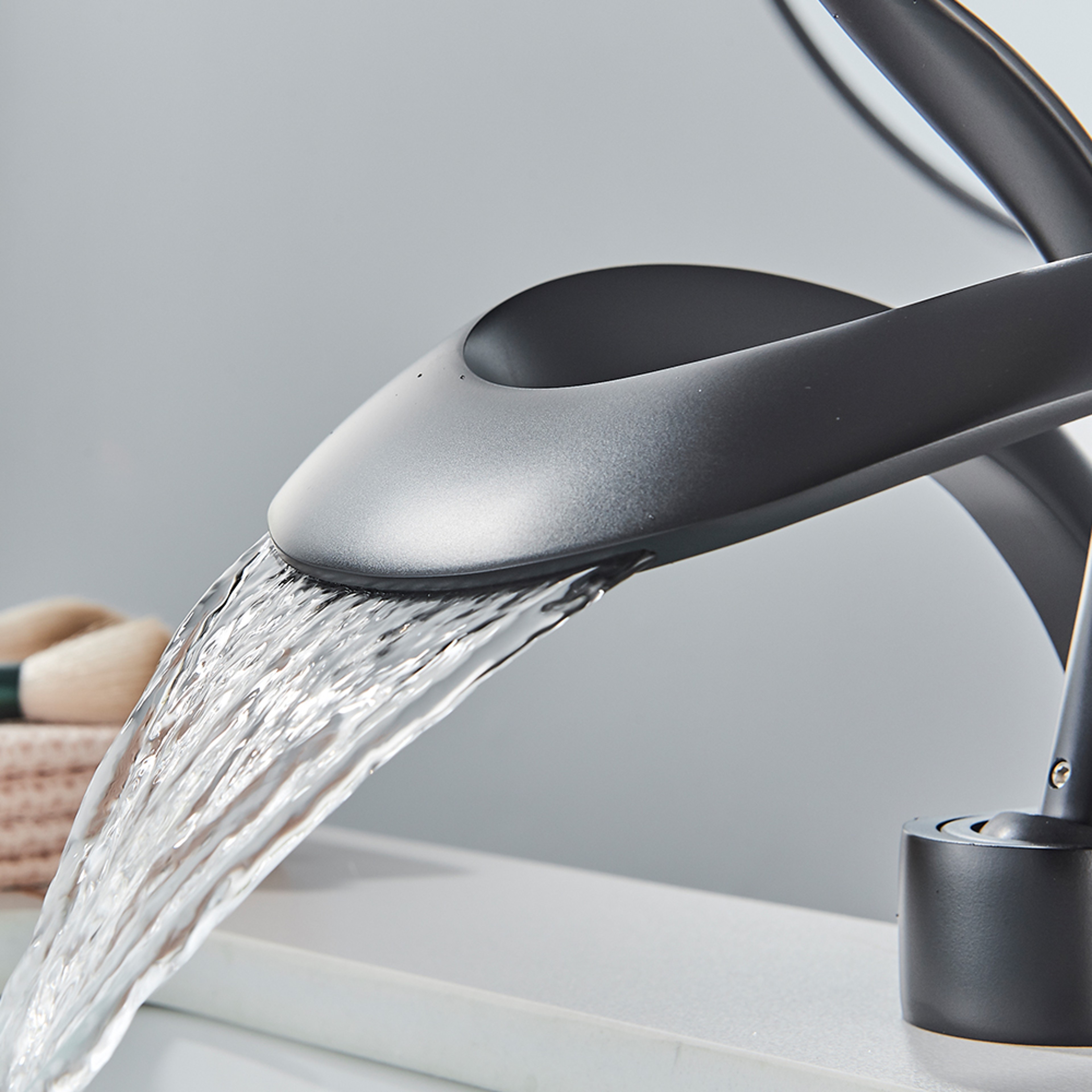 Luxury Black Waterfall Bathroom Faucet Brass Deck Mount Mixer Tap 2