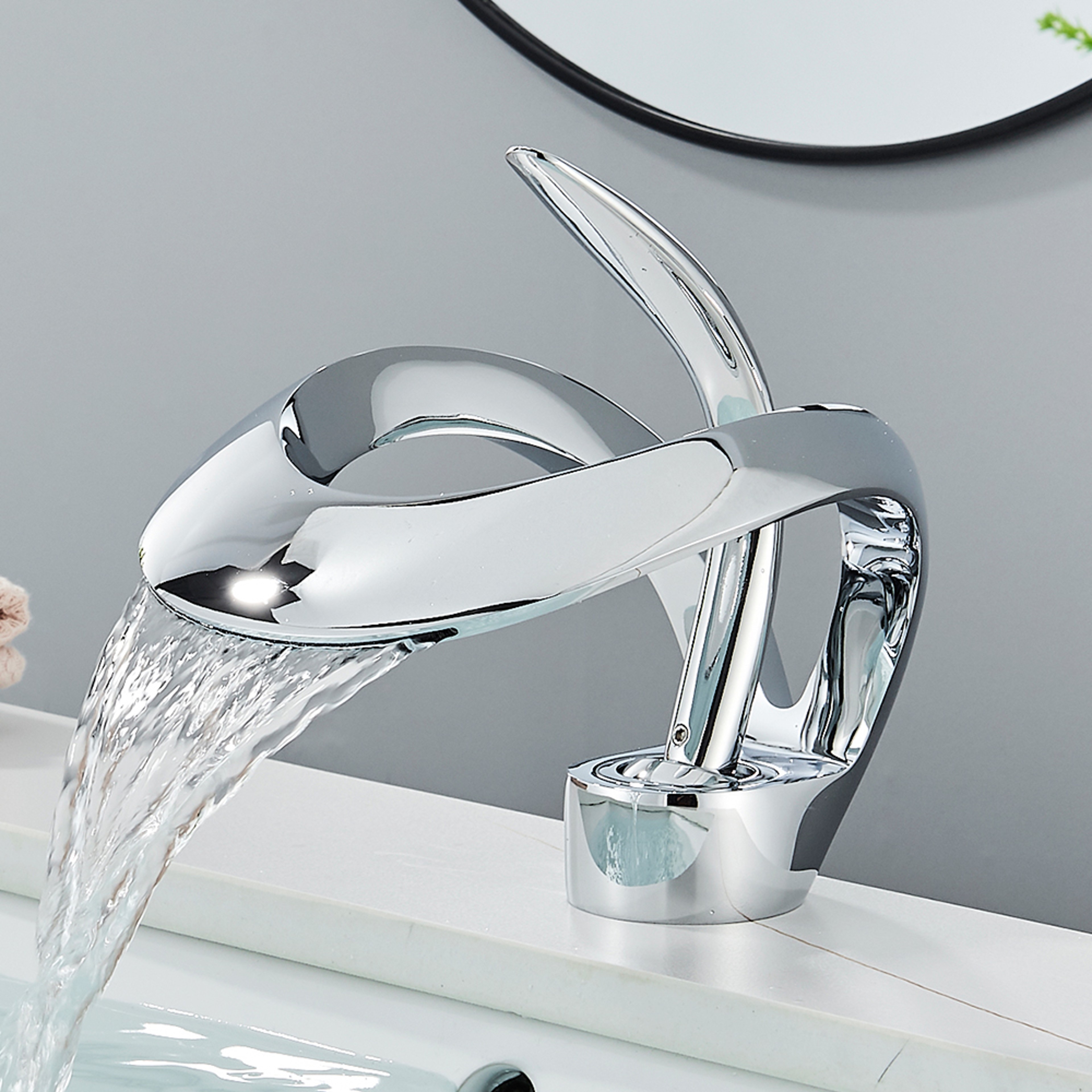 Luxury Black Waterfall Bathroom Faucet Brass Deck Mount Mixer Tap 6