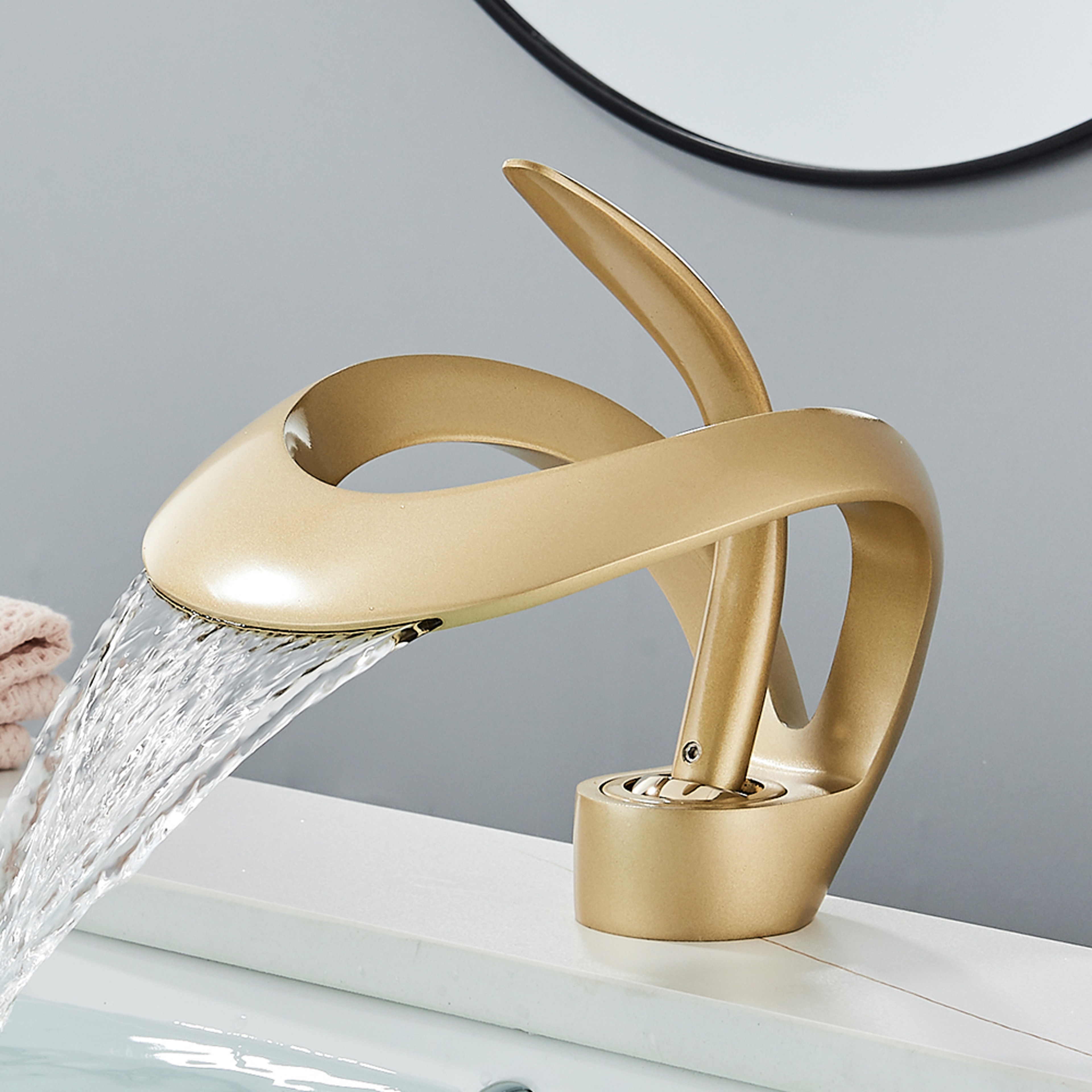 Luxury Black Waterfall Bathroom Faucet Brass Deck Mount Mixer Tap 7