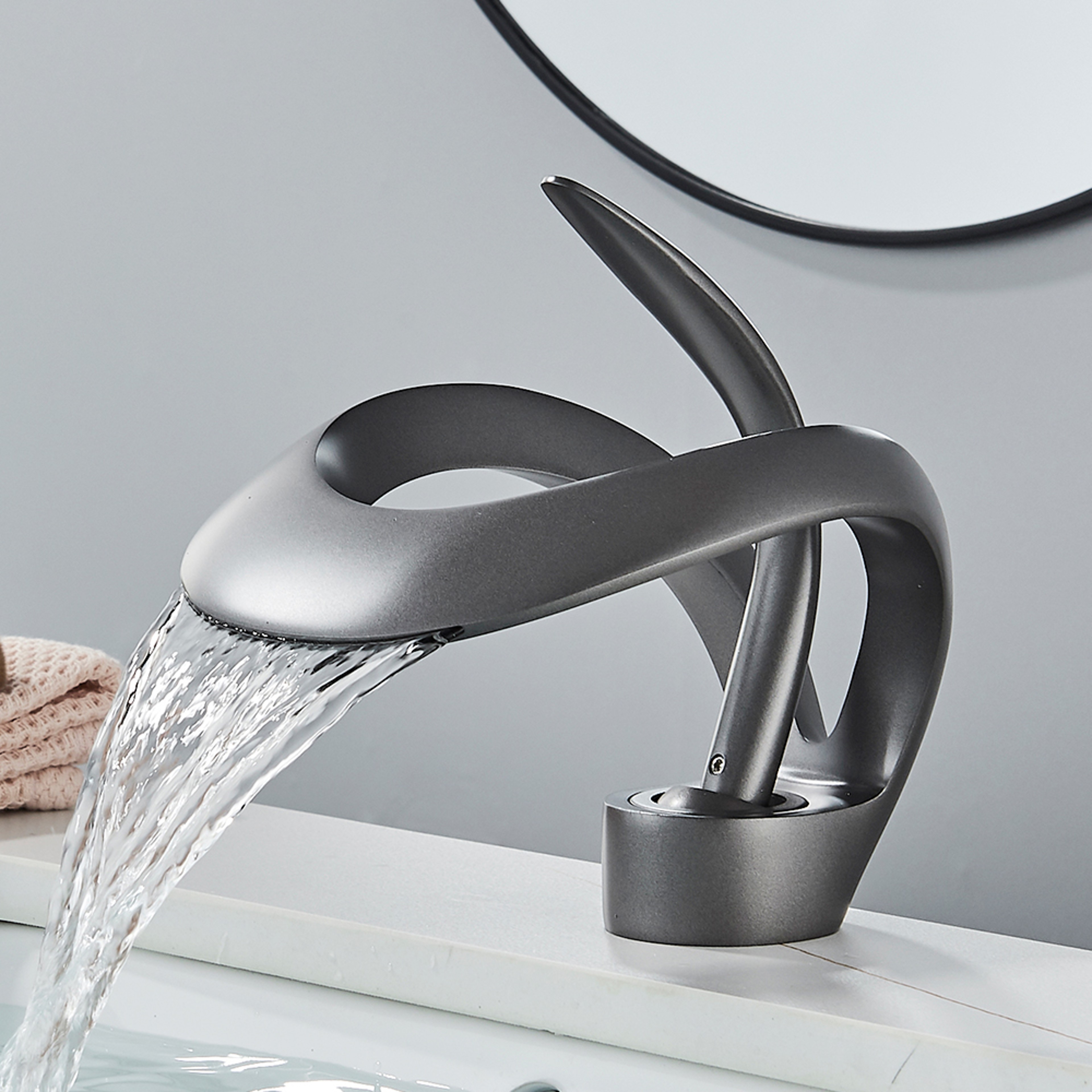 Luxury Black Waterfall Bathroom Faucet Brass Deck Mount Mixer Tap 9