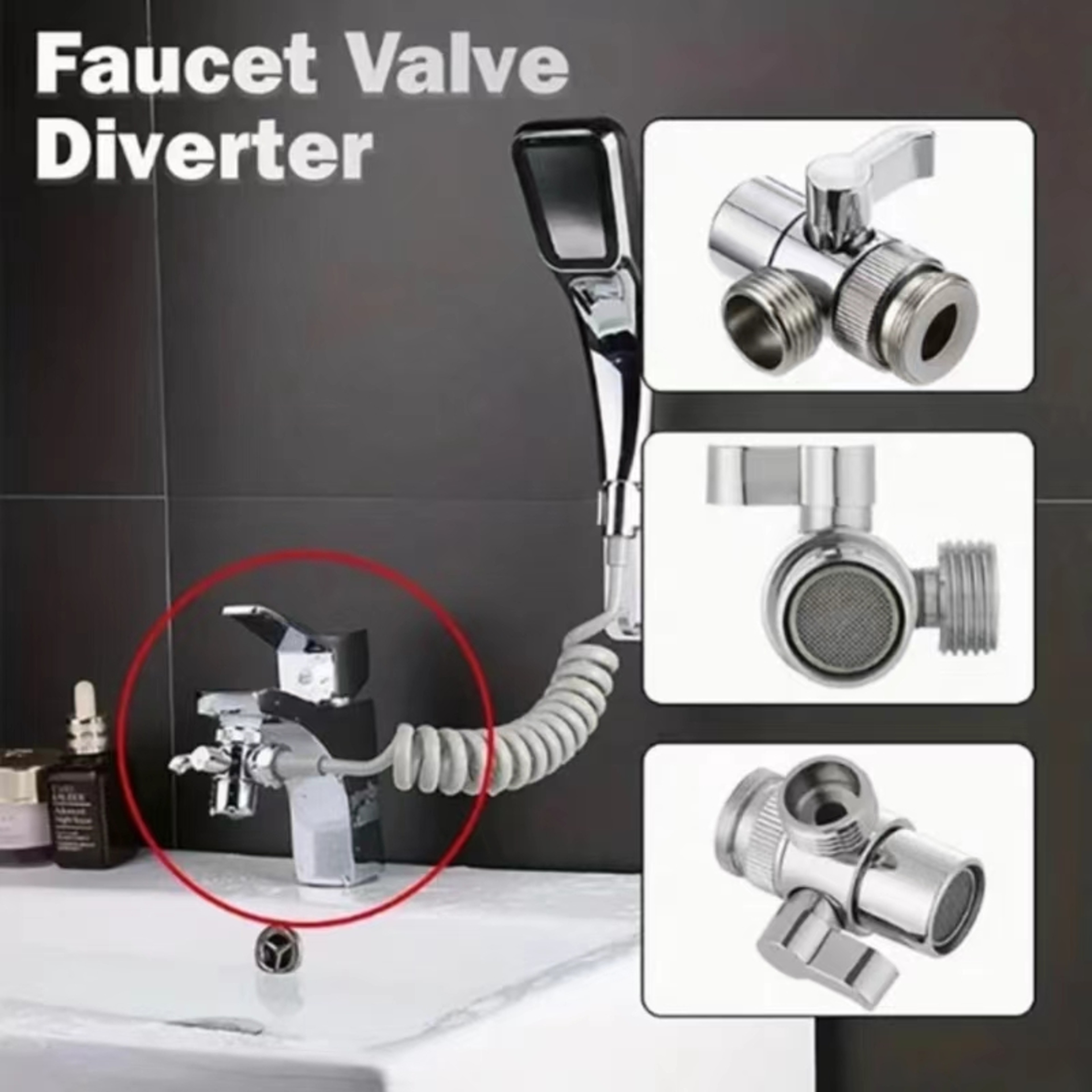 Universal Faucet Splitter Valve with Easy Switch for Kitchen Shower and Bathroom Tap – view 2