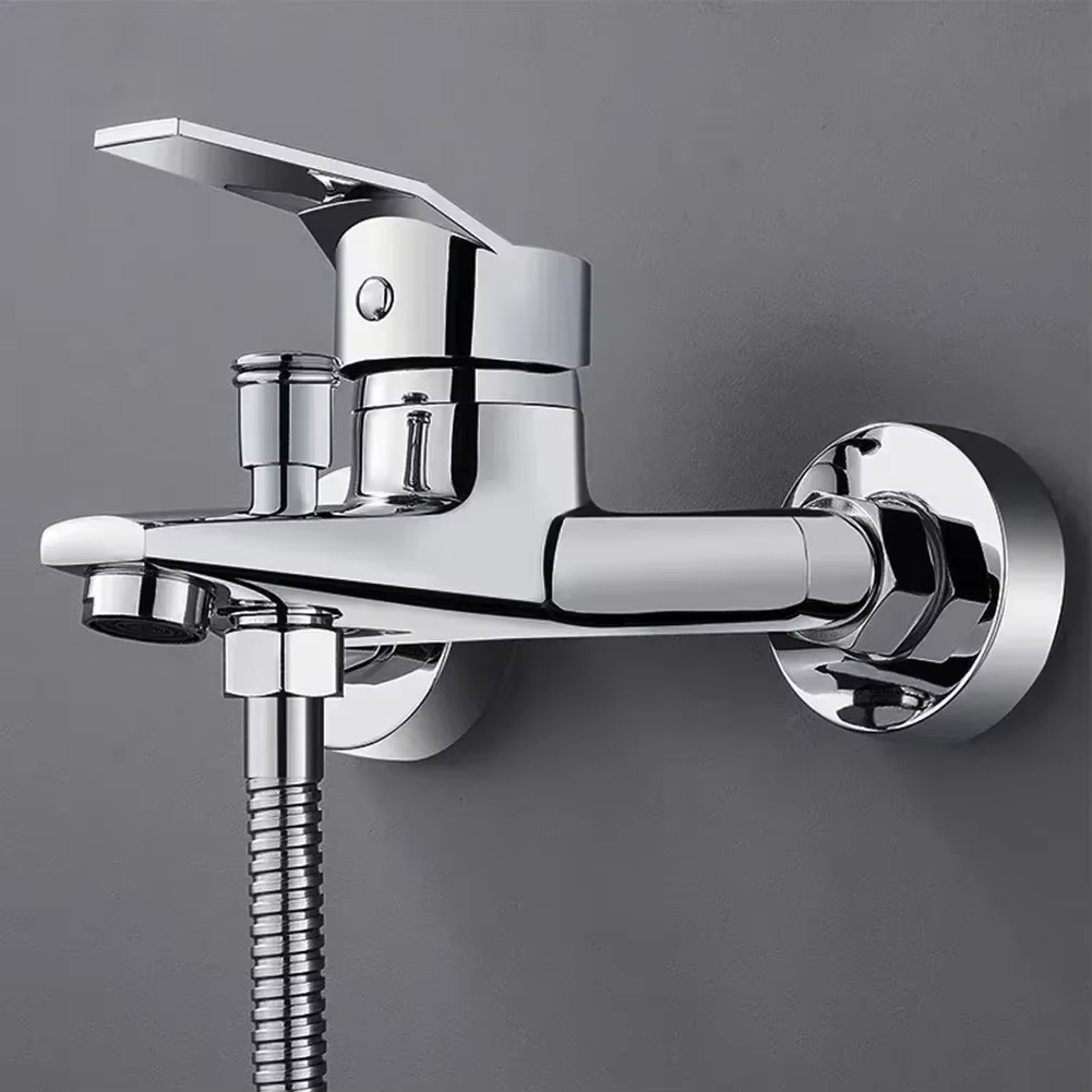 Wall Mounted Dual Spout Bathroom Faucet with Hot Cold Mixer Chrome Basin Tap – view 3