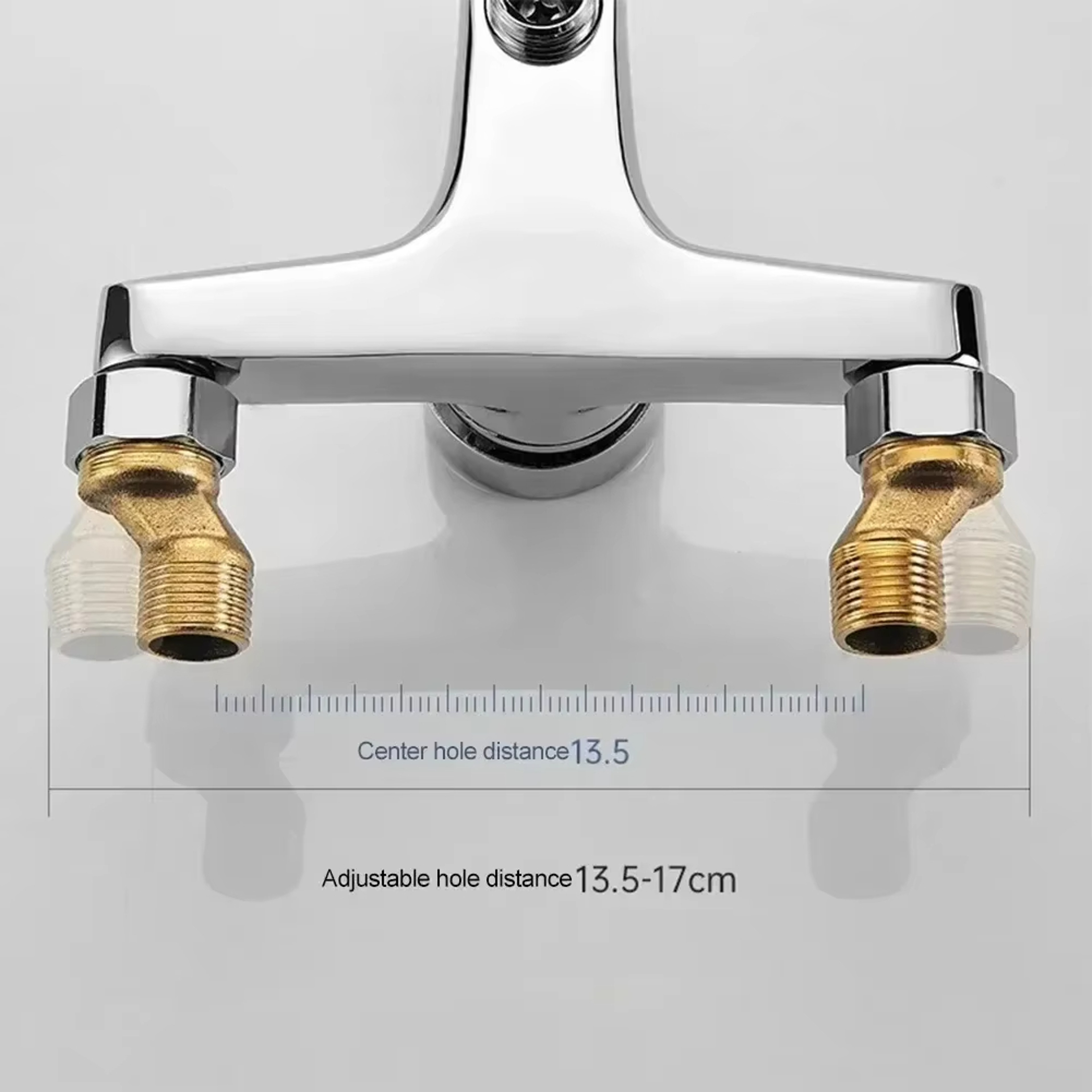 Wall Mounted Dual Spout Bathroom Faucet with Hot Cold Mixer Chrome Basin Tap – view 5