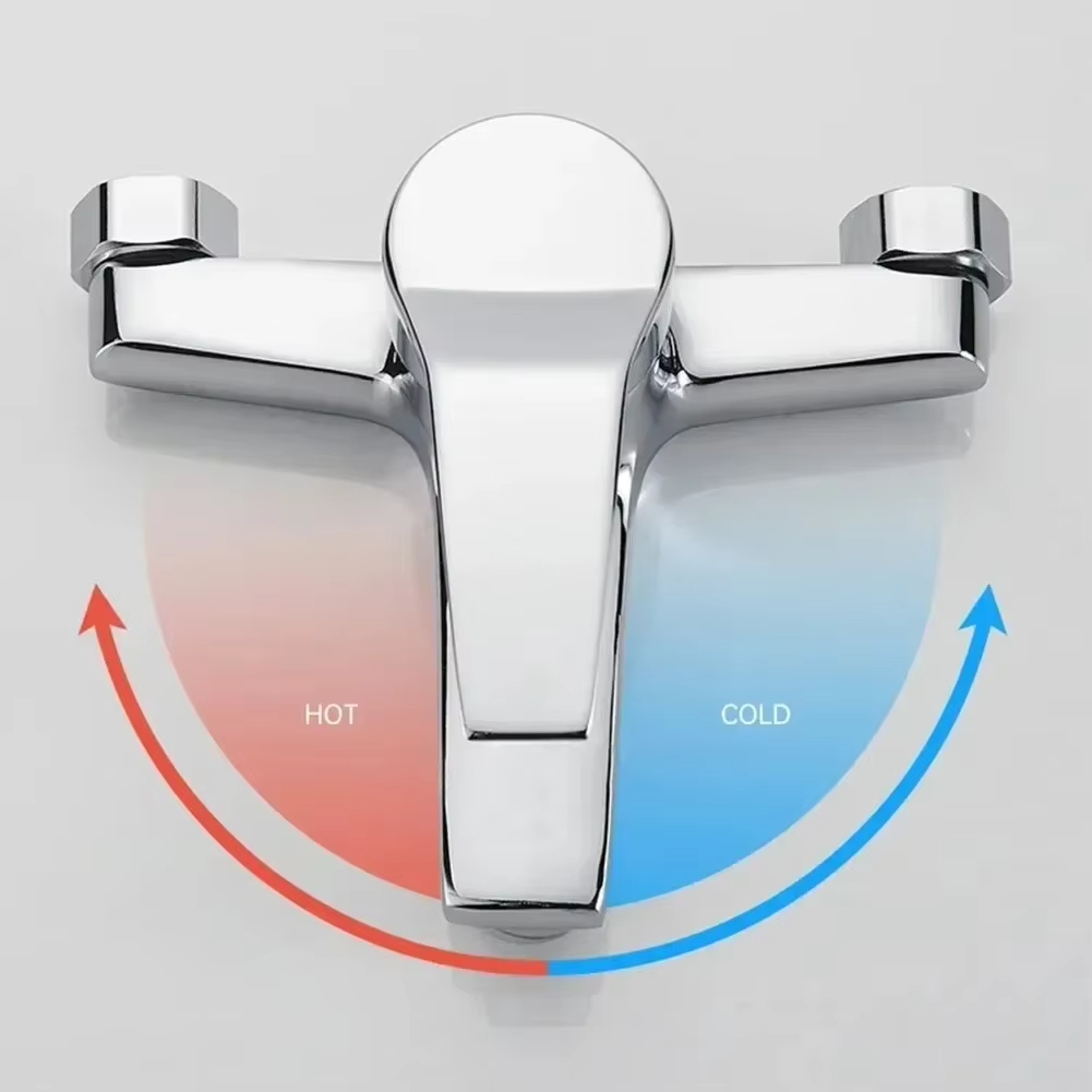 Wall Mounted Dual Spout Bathroom Faucet with Hot Cold Mixer Chrome Basin Tap – view 6