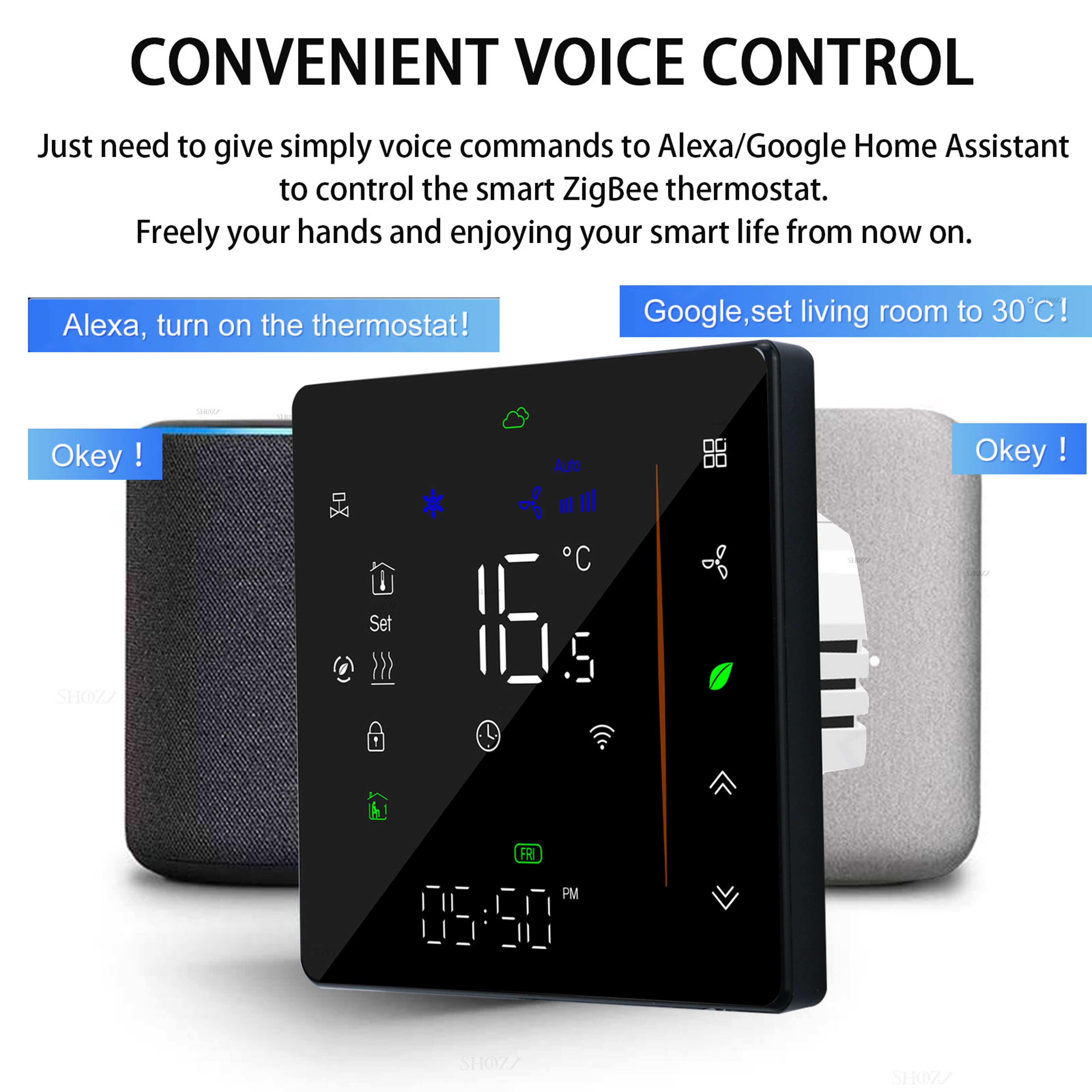 Smart WiFi Fan Coil Thermostat with Control for Heating and Cooling – view 3