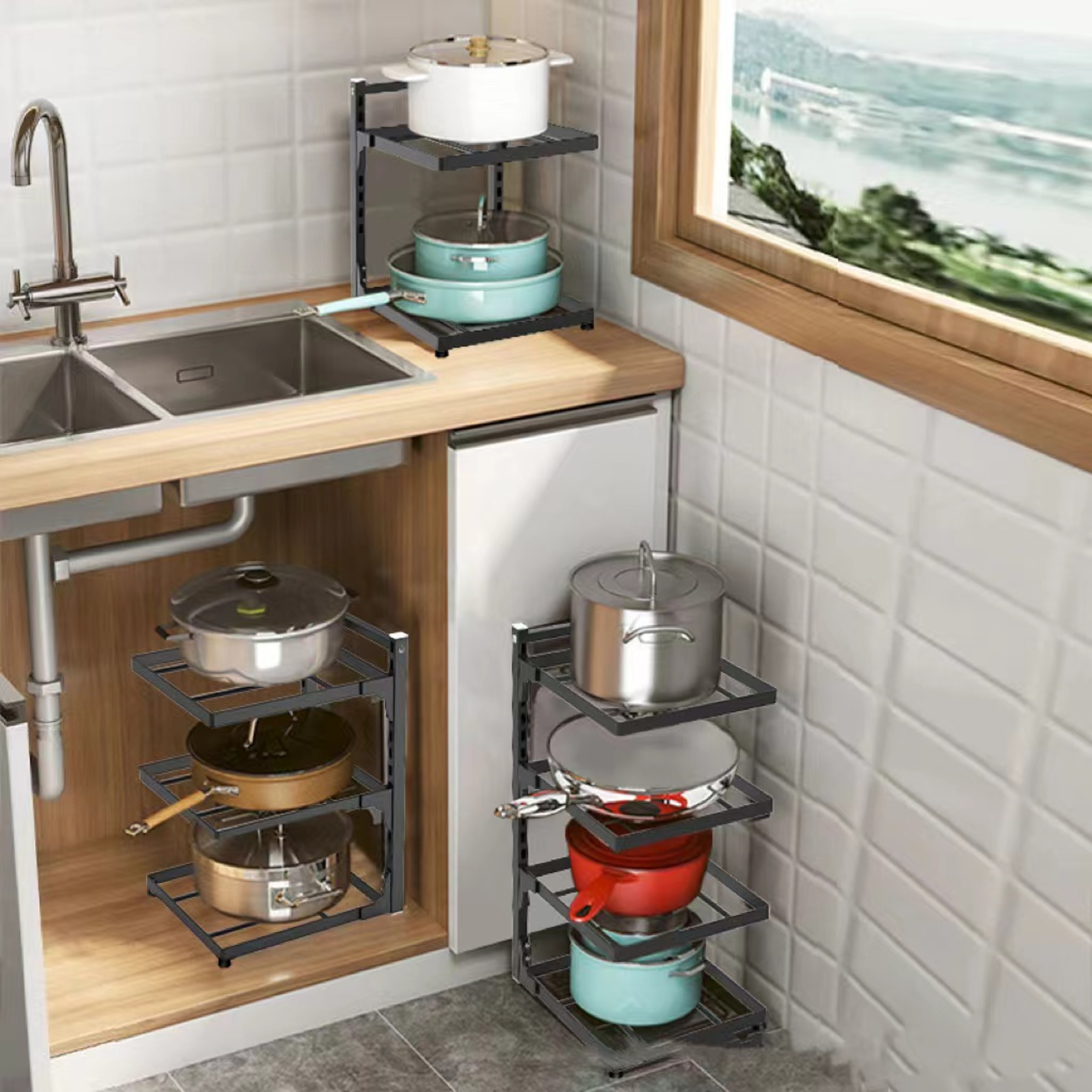 Adjustable pot rack organizer for Kitchen Sink & Stovetop Multi Layer Storage Shelf – view 3