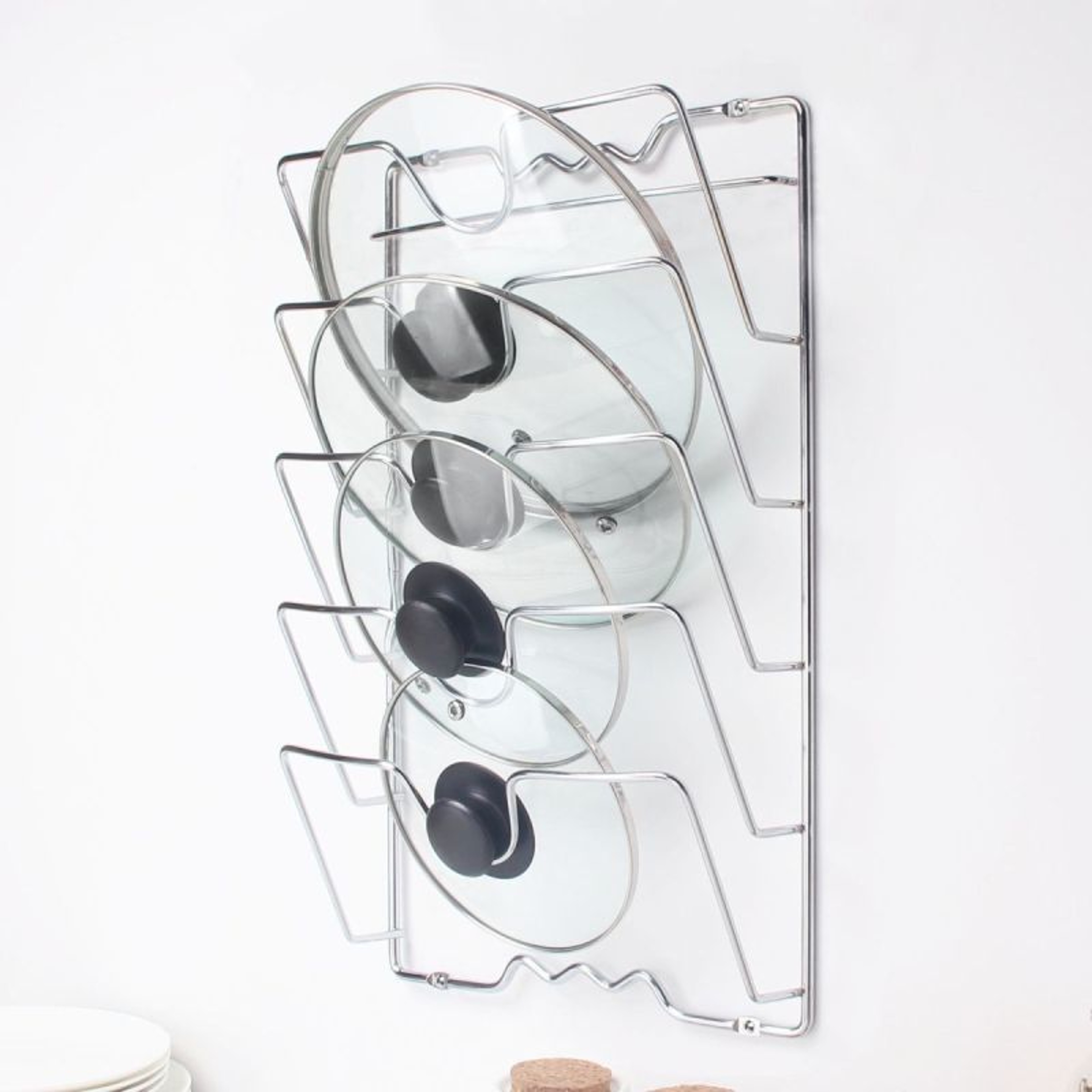 Wall Mounted Pot Lid Organizer Rack Tier Rust Free Kitchen Storage Rack – view 1